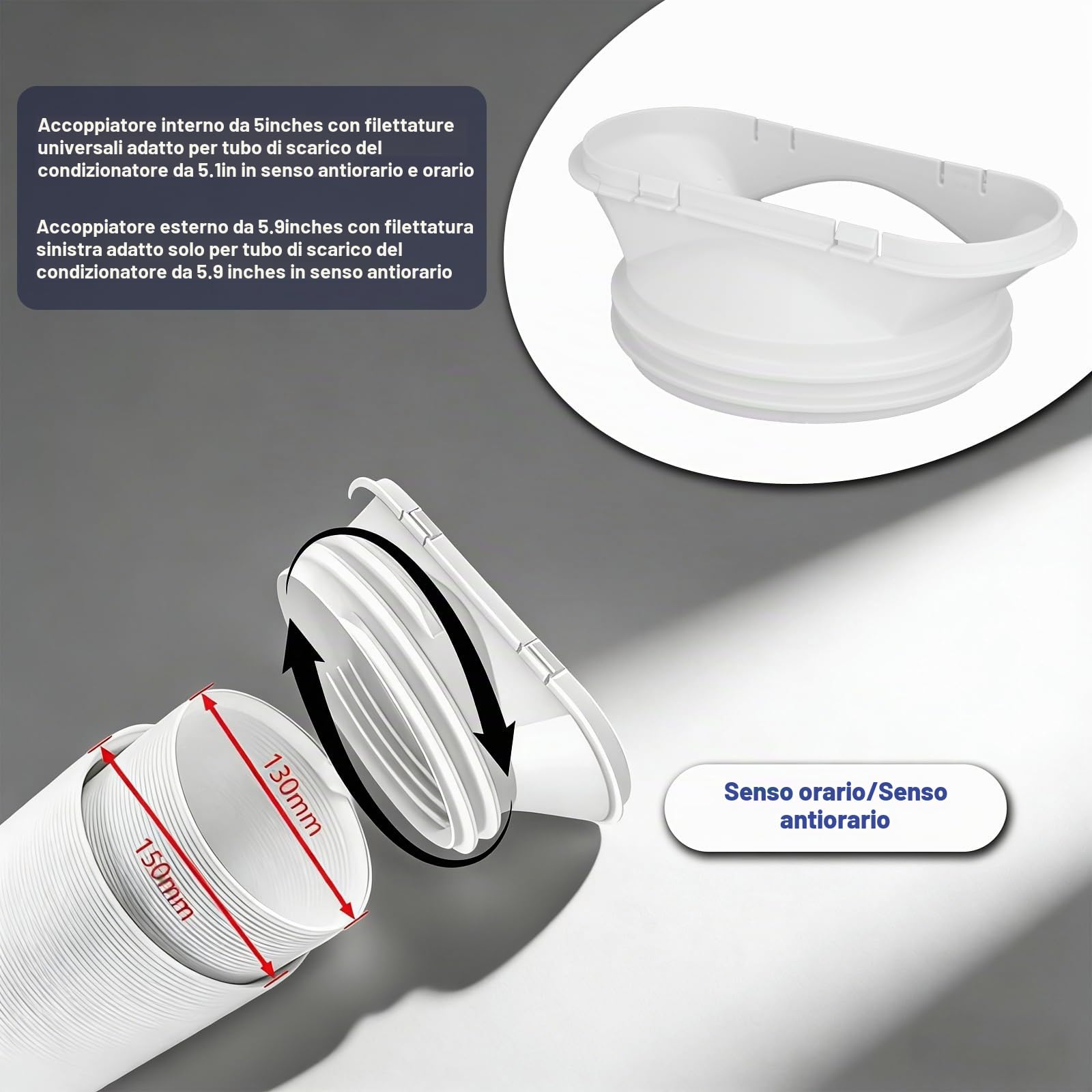 Kit Finestra Condizionatore Portatile Universale - Adattatore per Tubo di Scarico 13/15 cm Portatile, Guarnizione per Finestre Scorrevoli 43-140 cm, Sigillatura in PVC per Aria Condizionata