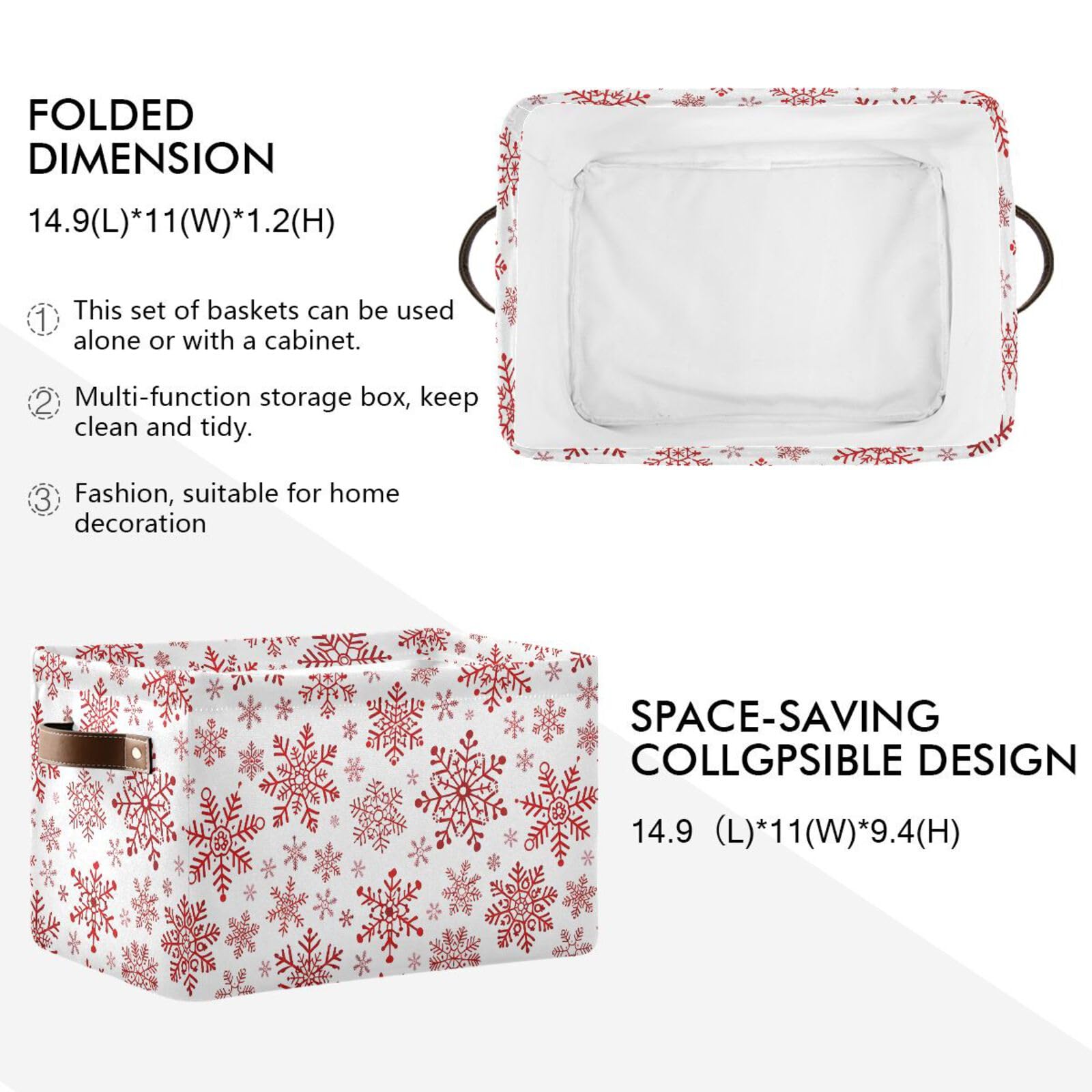 senya Cesta de Navidad, cesta de almacenamiento plegable grande con asas, tela de copos de nieve de Navidad, bolsa organizadora