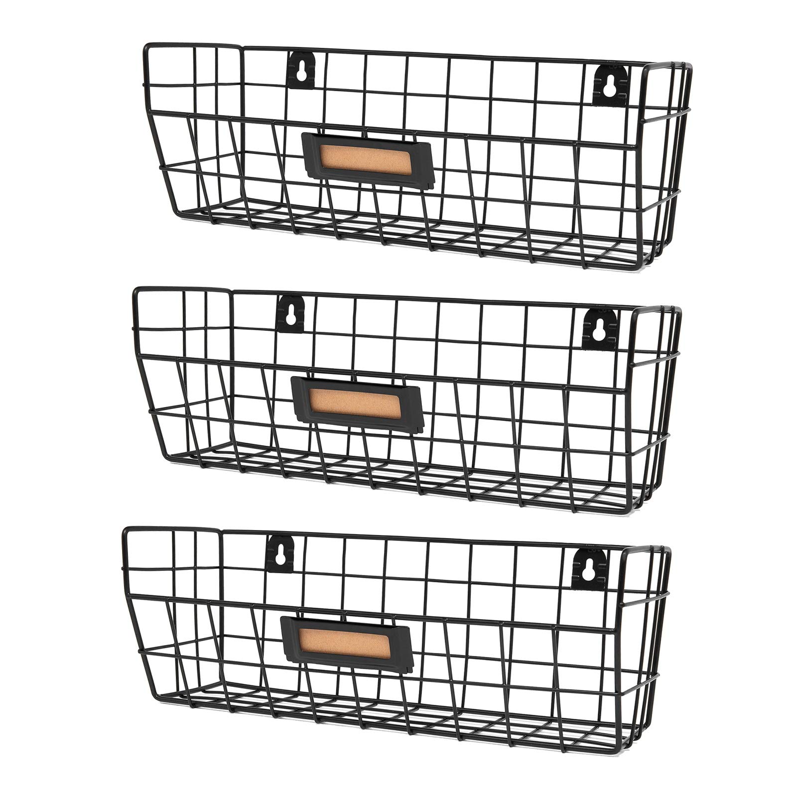 Wall Mounted Wire Basket Kitchen Storage Pantry Organizer Fruit Basket Varying Sizes Set of 3 Black