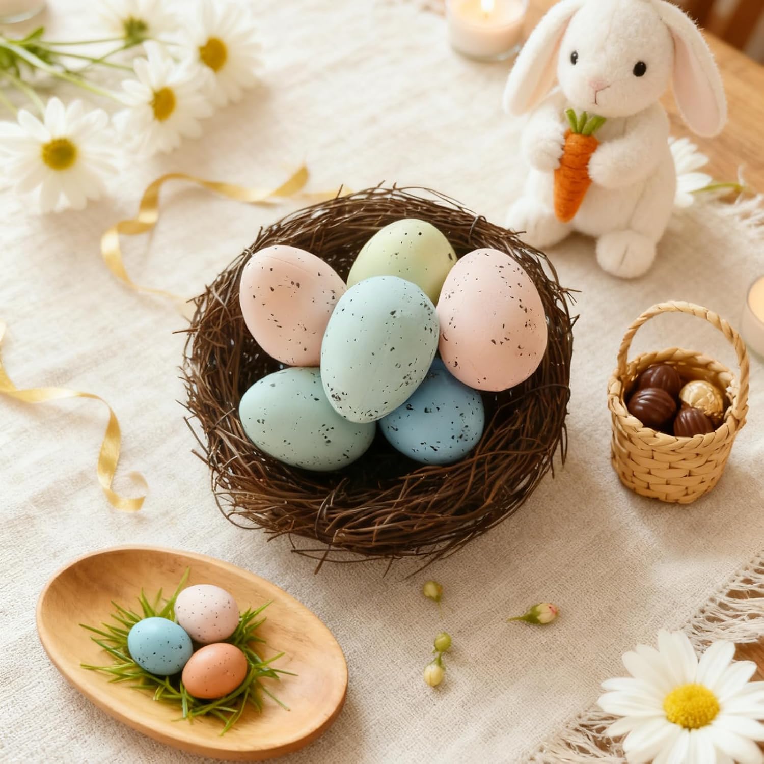 24Pcs Easter Speckled Eggs - Assorted Sizes Faux Pastel Chicken Eggs for Vase & Bowl Filler, DIY Easter Spring Home Party Favors and Wedding Table Decorations