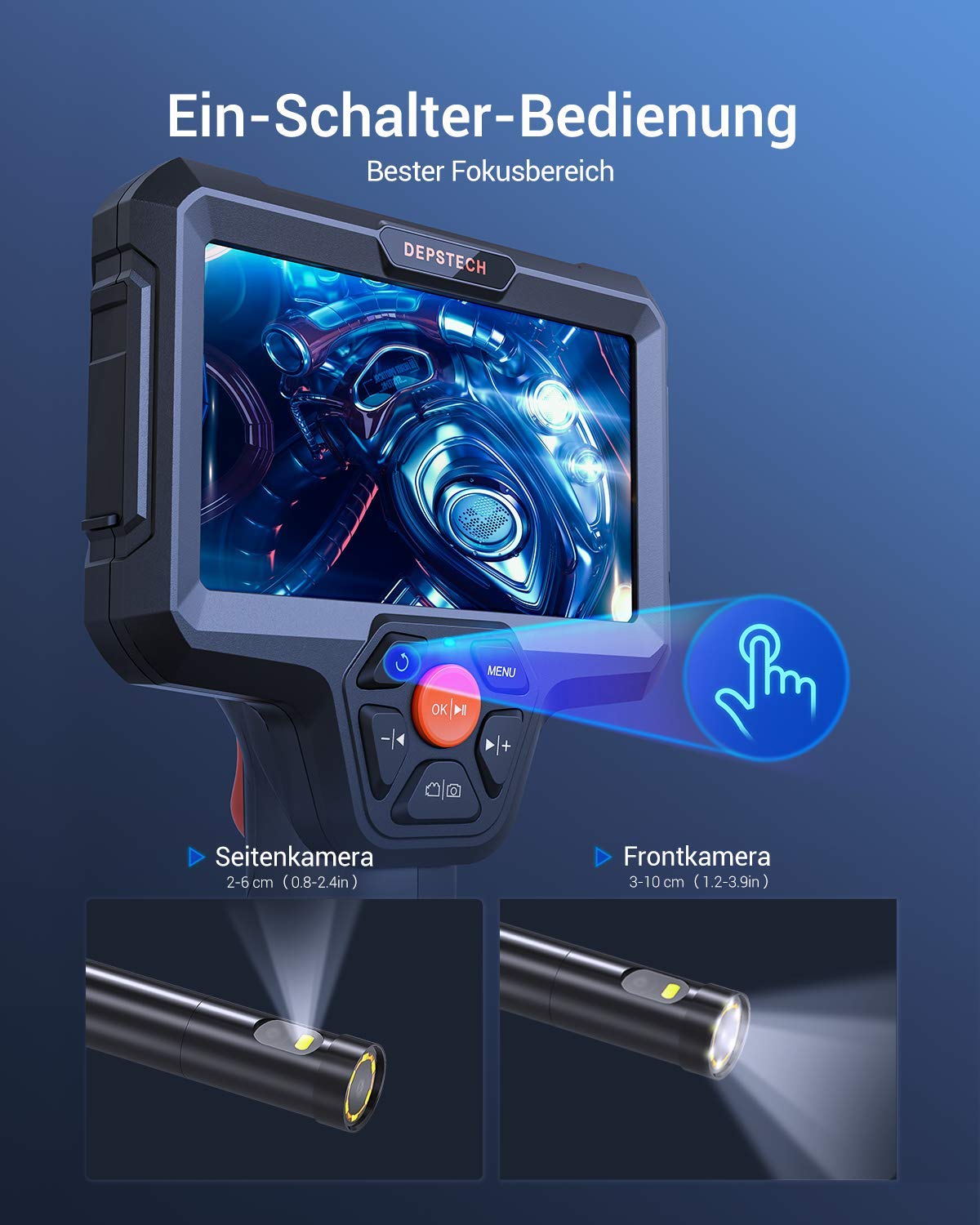Endoscope Industriel DEPSTECH Double Objectif IPS 5 Pouces 1080P - Câble 5M IP67 - Caméra Inspection