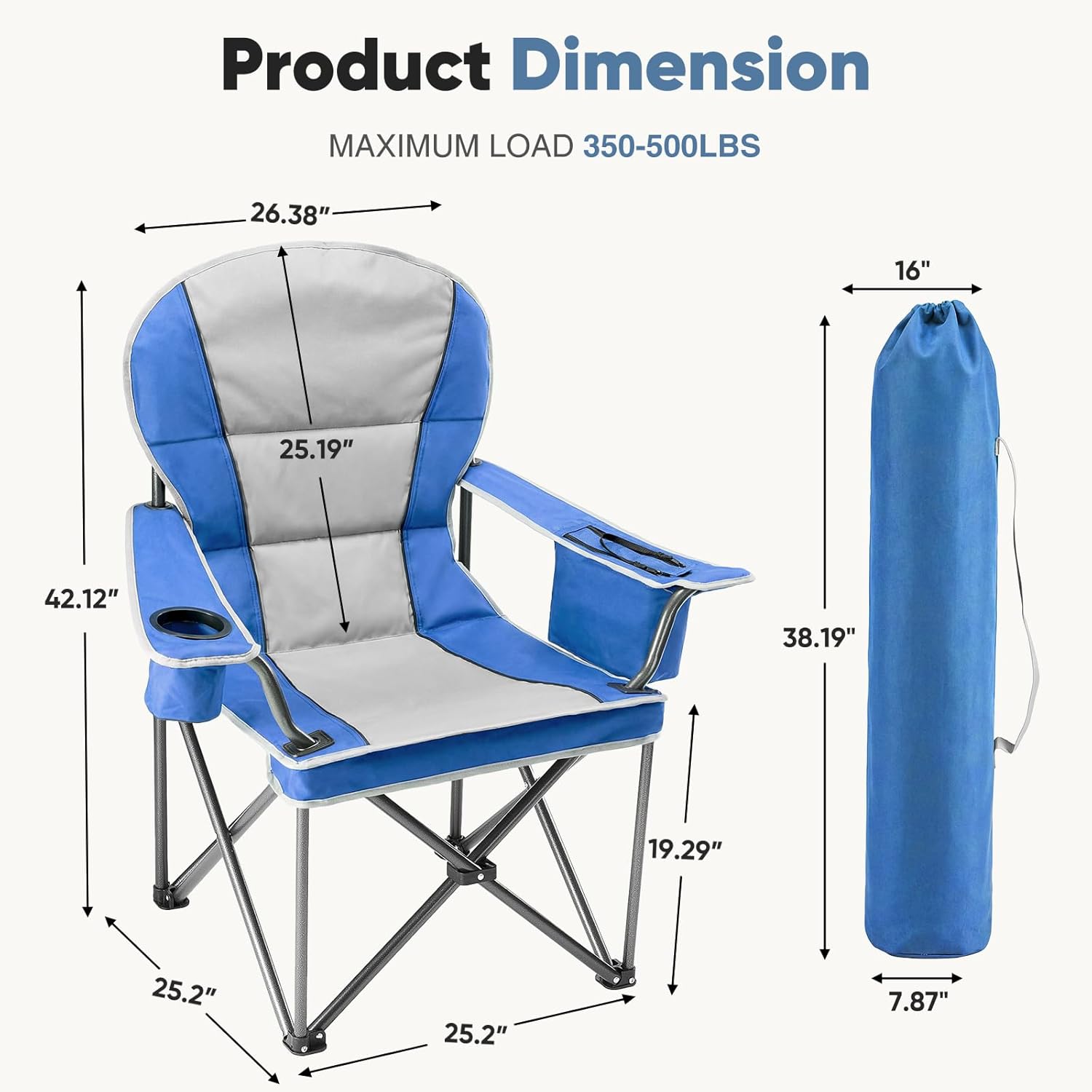 DUMOS Oversized Camping Chair for Adults - 450lbs Heavy Duty Folding Chair with Cup Holder & Side Pockets, Portable Chair for Camping, Fishing, Hiking, Picnic
