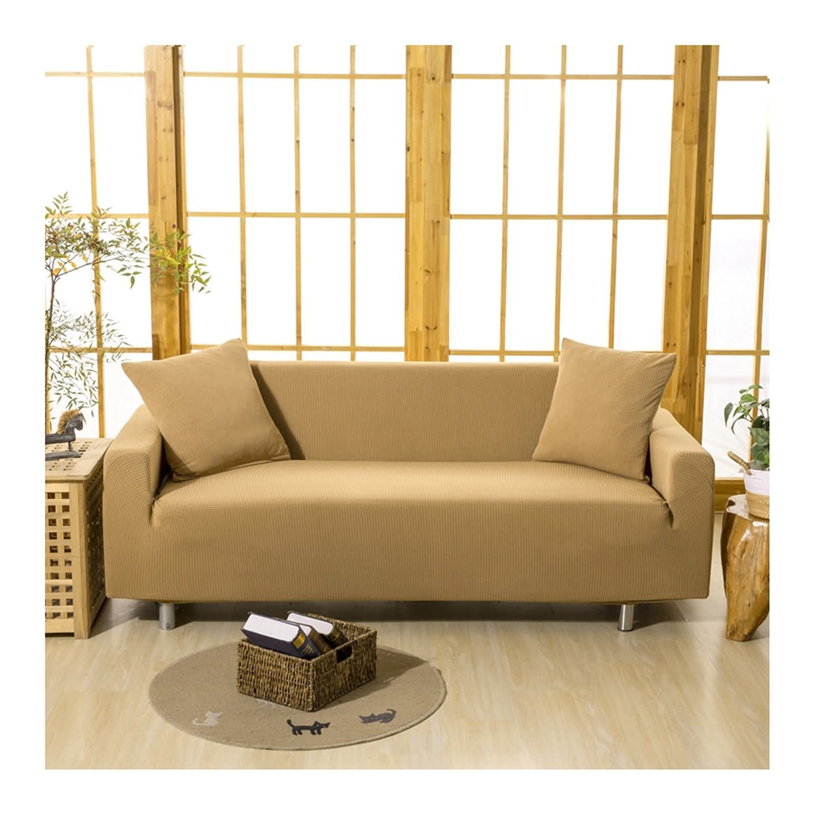 Housse de sofa 3 places kaki pour protéger et rénover un grand canapé usé