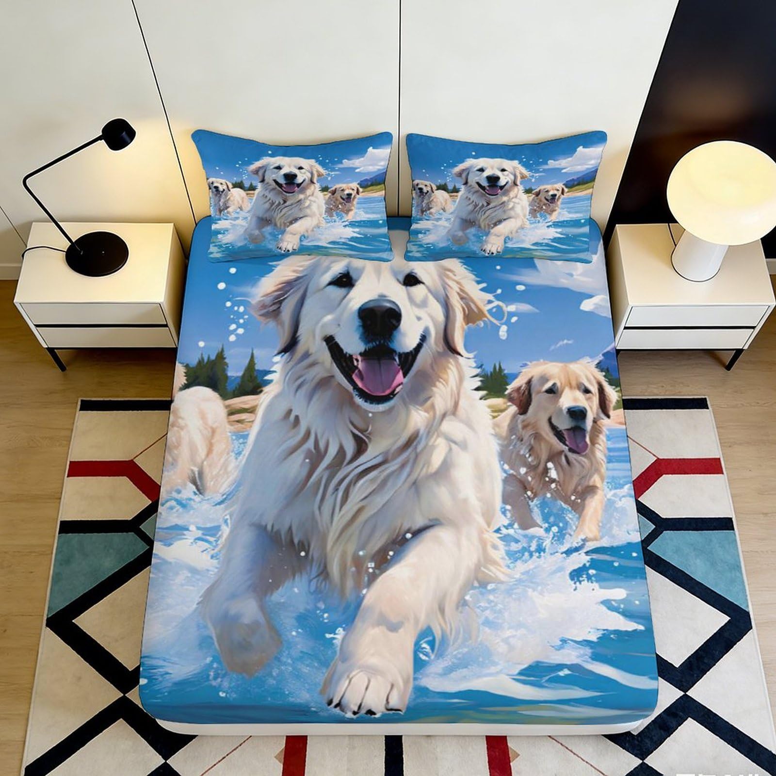 Pnayamiorkfel Style-2 3D Printed Golden Retriever Dog Fitted Sheet Microfiber Bedroom Decor Water Splash Bed Cover For Home Guest Room 90X200x25cm