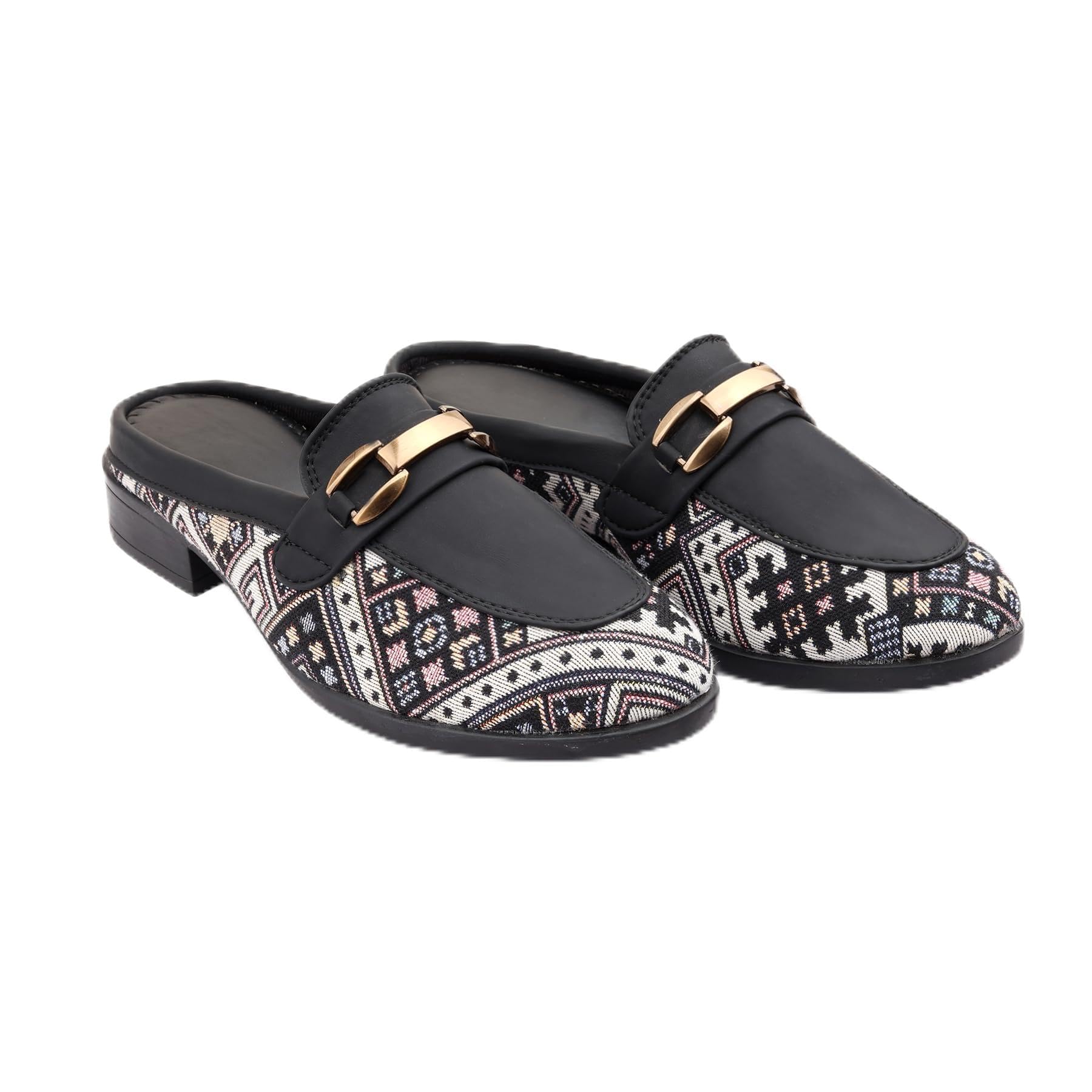 Women's Semi-Formal Open Back Mules and Faux Leather Slip-On Loafers with Printed Design and TPR Sole.-image-20