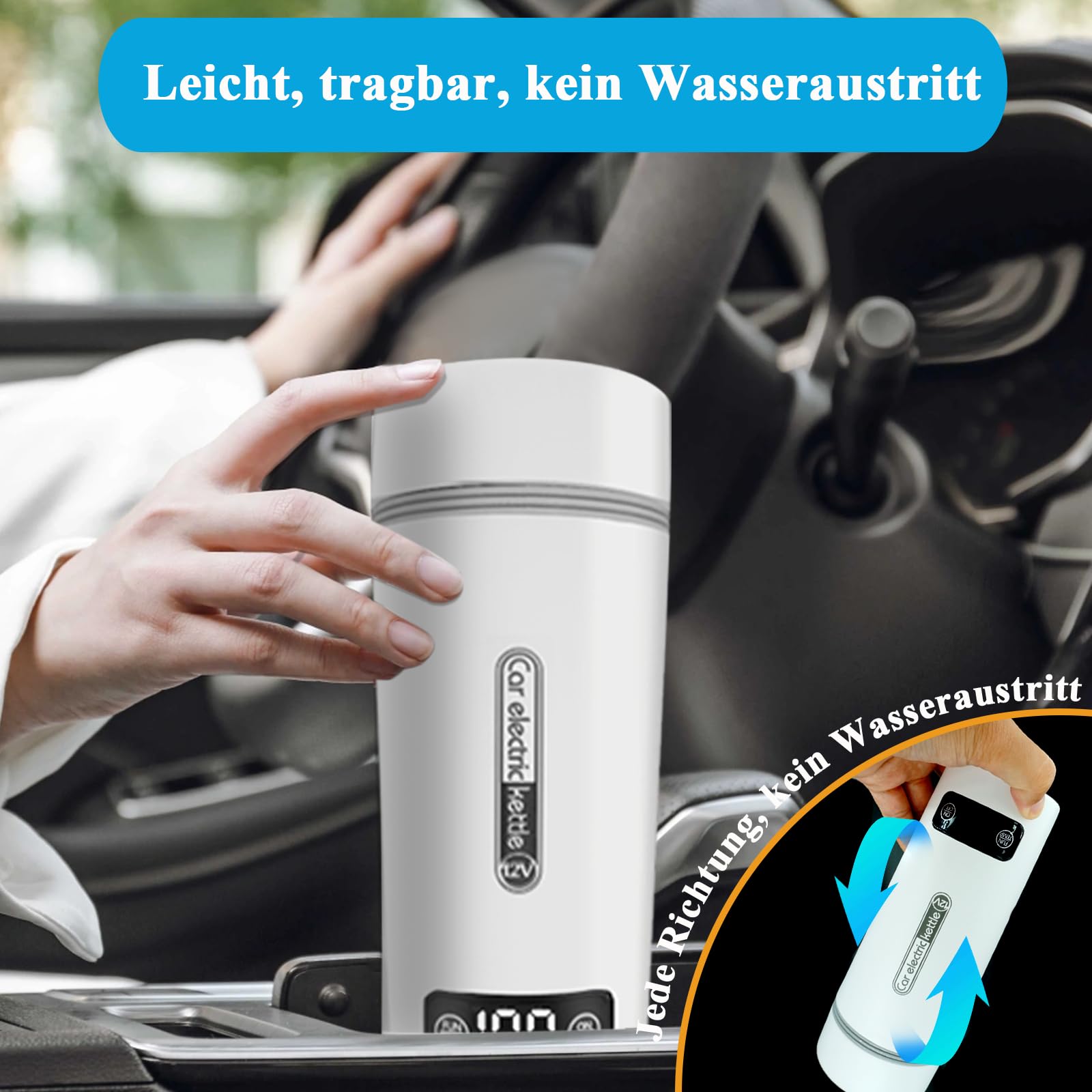 Hervidor de agua portátil para coche, 12 V/500 ml y 40~100 ℃ ajustable, hervidor de agua de viaje y calentador de agua rápido de 80 W, protección contra incendios secos, para acampar en el coche,