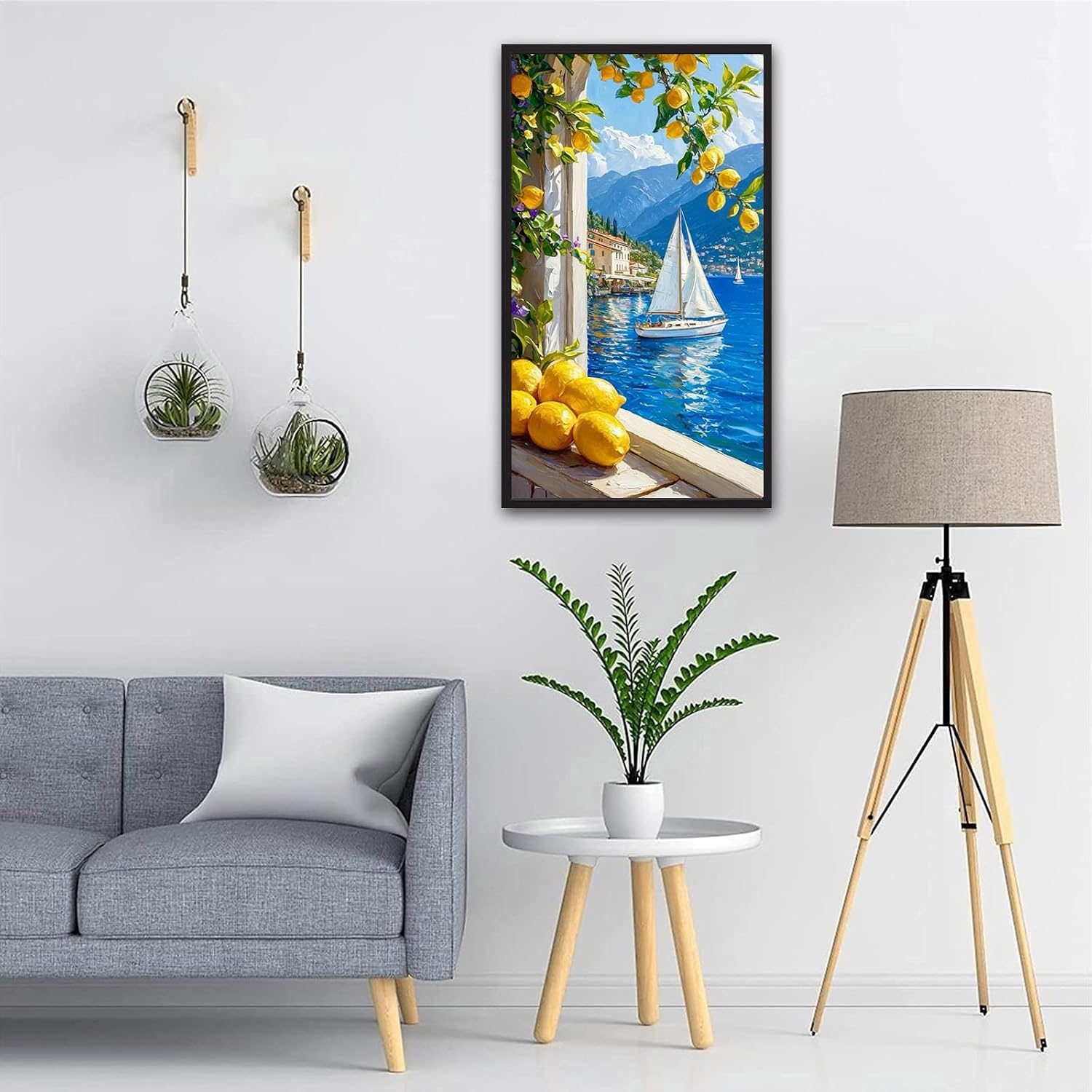 ARTGOTO Large Paint by Numbers for Adults Lake Como Italy | 15.7x27.5inch/40x70cm Paint by Number Kit on Canvas, Lemon Tree Sailboat Landscape Acrylic Painting Set, No Frame