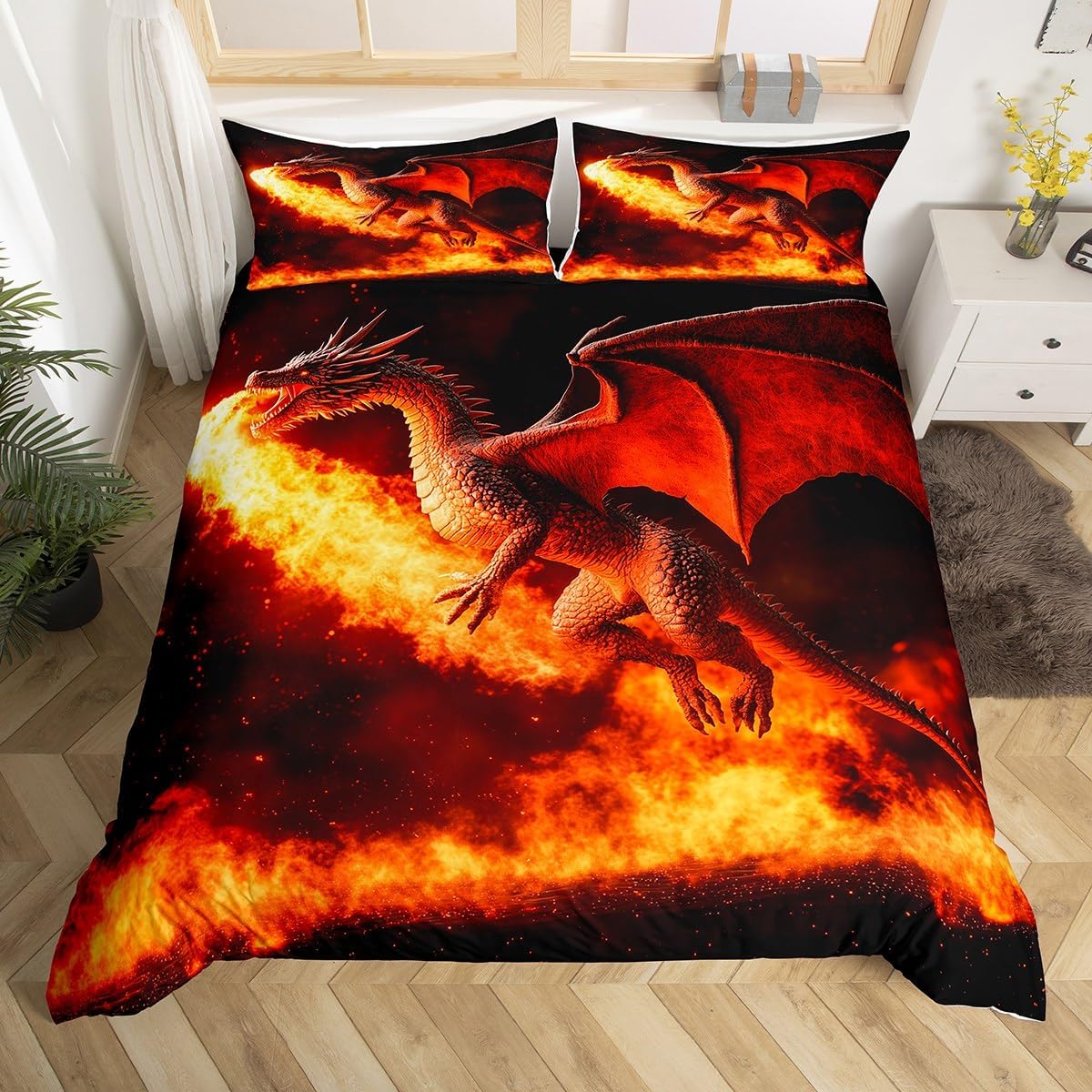 jejeloiu Kids Dinosaur Comforter Cover Toddler Size, 3D Digital Print Bedding Set Jungle Dino Duvet Cover Boys Girls Teens Bedroom Decor Quilt Cover (No Comforter)