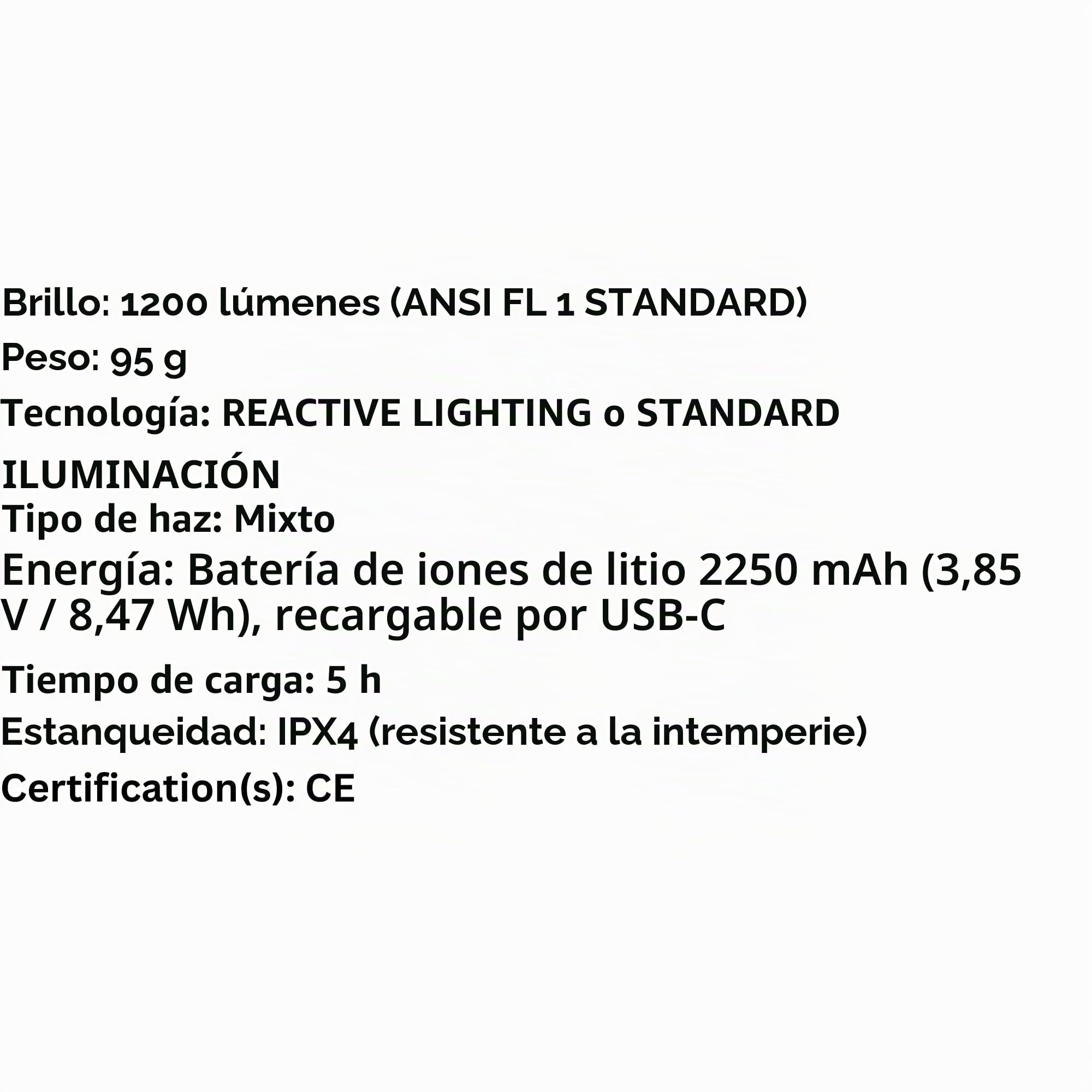 Petzl Swift RL Classic - Linterna frontal - Negro | Linterna frontal ligera y recargable de 1200 lúmenes