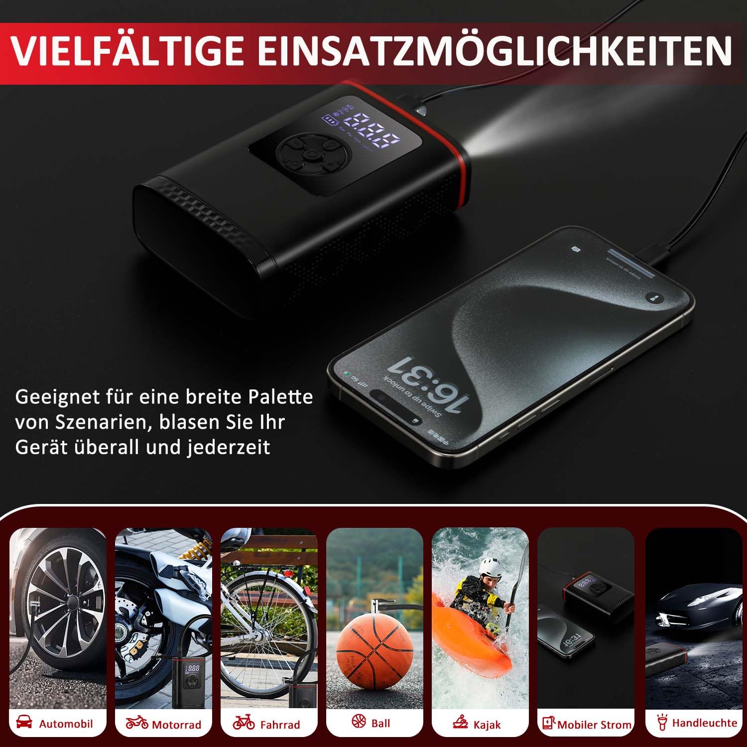 Hancaner Elektrische luchtpomp met 6000 mAh accu, 150 psi, elektrische