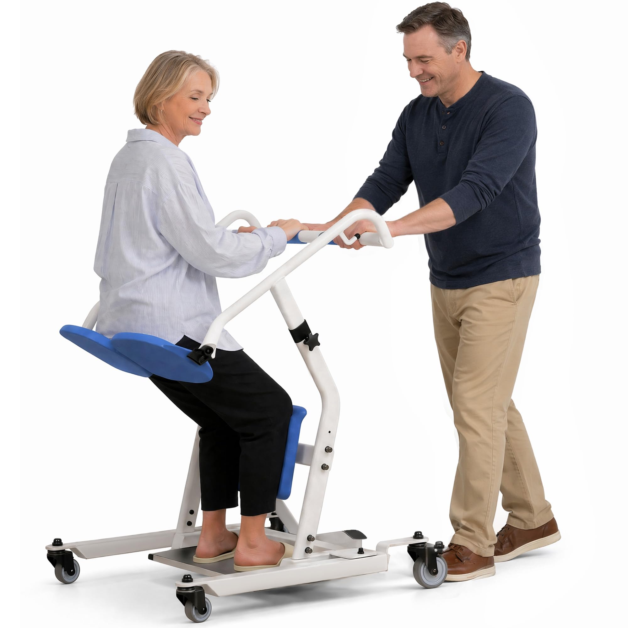 Sit to Stand Lift, 400 lbs Capacity Stand Assist Patient Transfer Chair with Adjustable Height, Heavy Duty Mobility Aid for Elderly Disabled Caregivers, Home Nursing Use, Blue