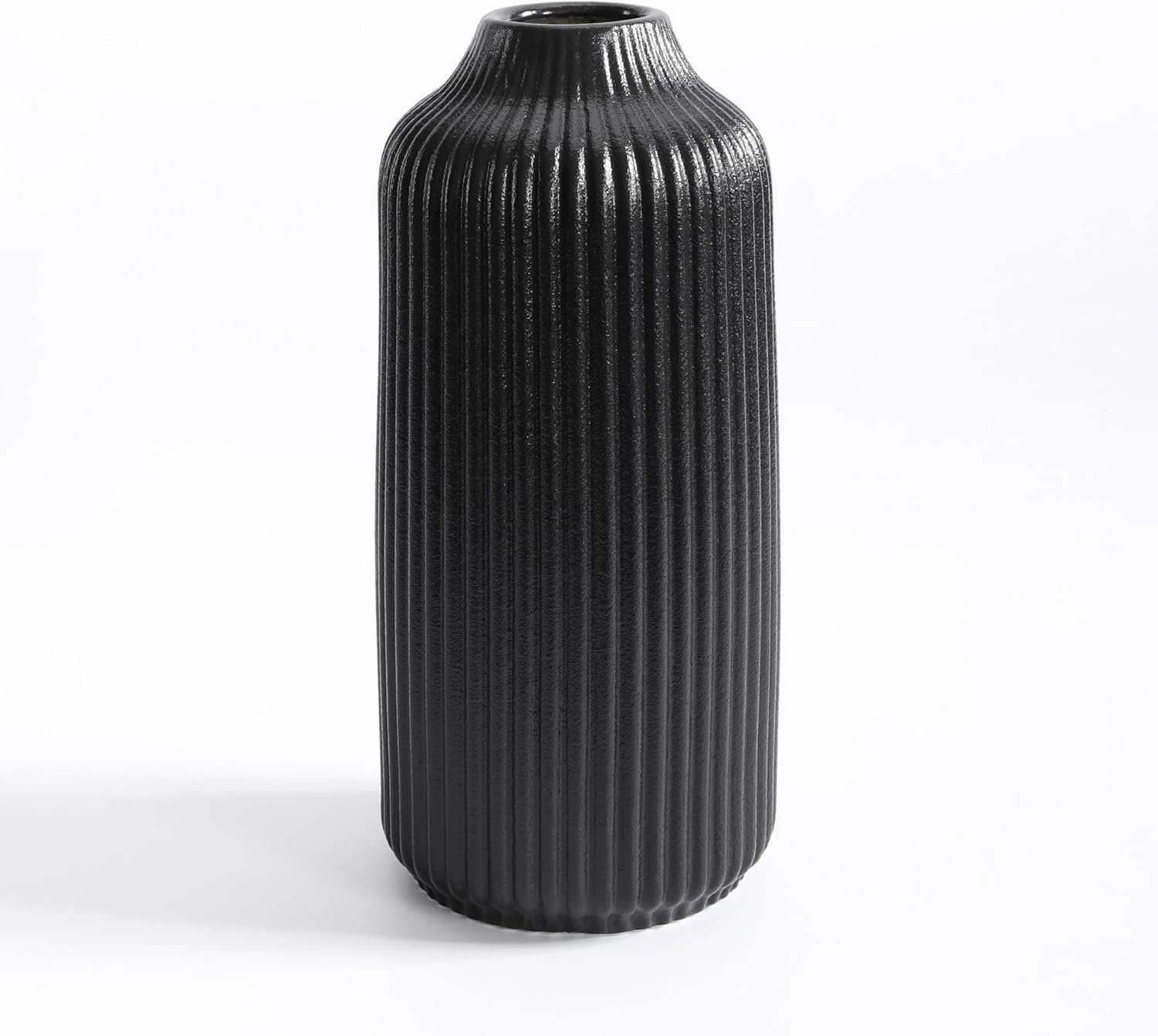 8.8 Inch Minimalist Black Ceramic Vase with Ribbed Texture, Modern Black Flower Vase for Dried Flowers, Pampas Grass, Decorative Vases for Home Decor Accent, Living Room, Shelf, Table, Mantel