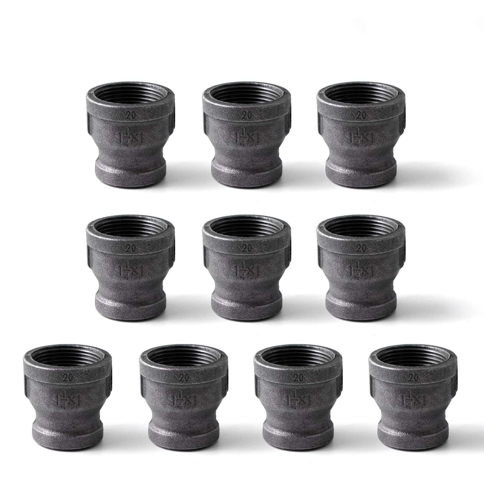 Iron Reducing Coupling, Home TZH Cast Malleable Iron Female Pipe Fitting Connector for Industrial Vintage Style DIY Project/Furniture/Shelving Decoration (10, 1"*1-1/4")