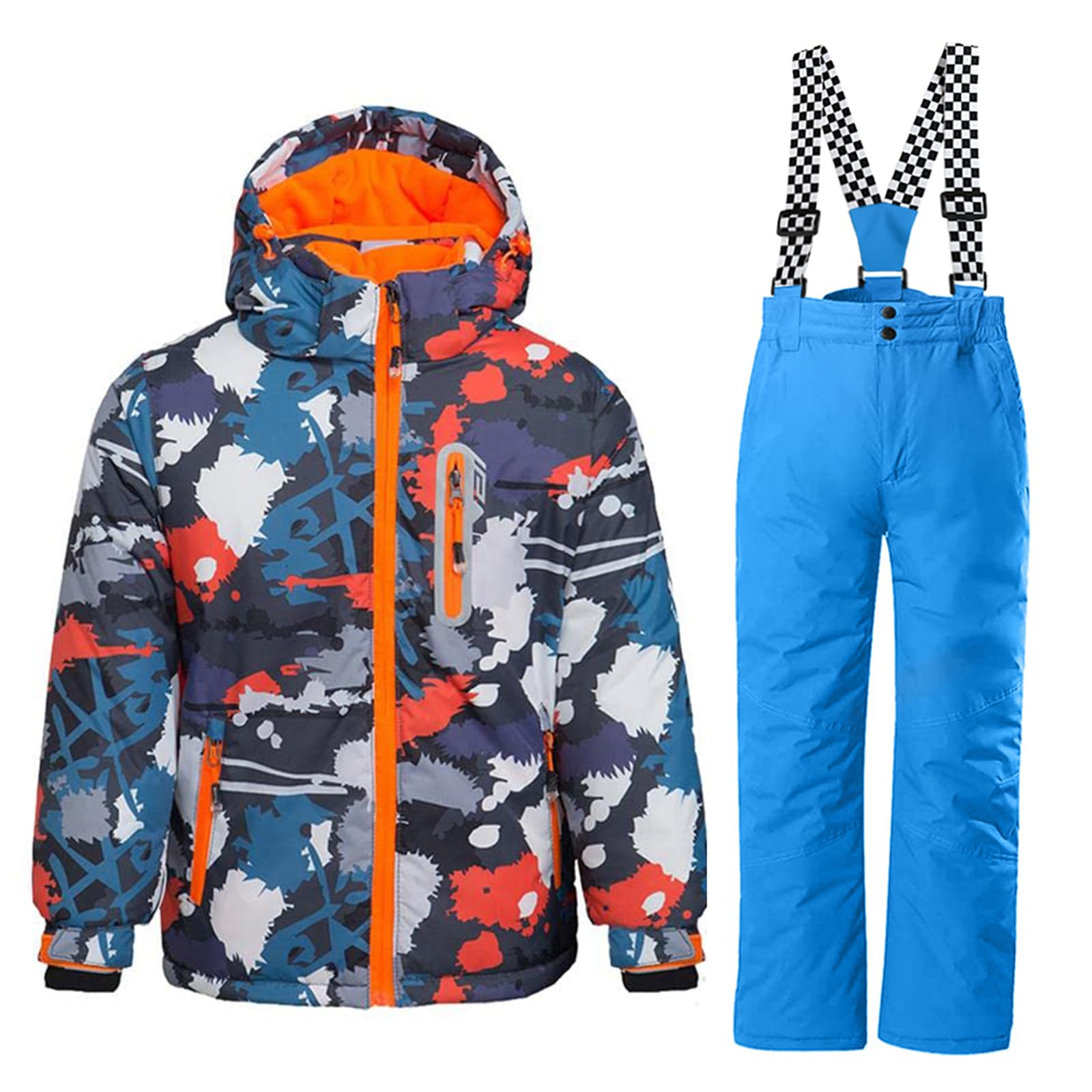 WOWULOVELY Big Boy's 2-Piece Colorblock Snow Pants and Jacket Snowsuit Ski Suit