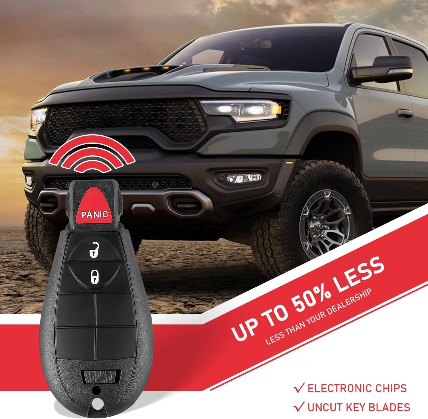 3 Button Key Fob for Dodge Charger,RAM 1500 2500 3500,Challenger,Grand Caravan,Magnum,Chrysler Town & Country, Jeep,Keyless Entry Remote with 433MHZ,FCC ID M3N5WY783X,2 Pack