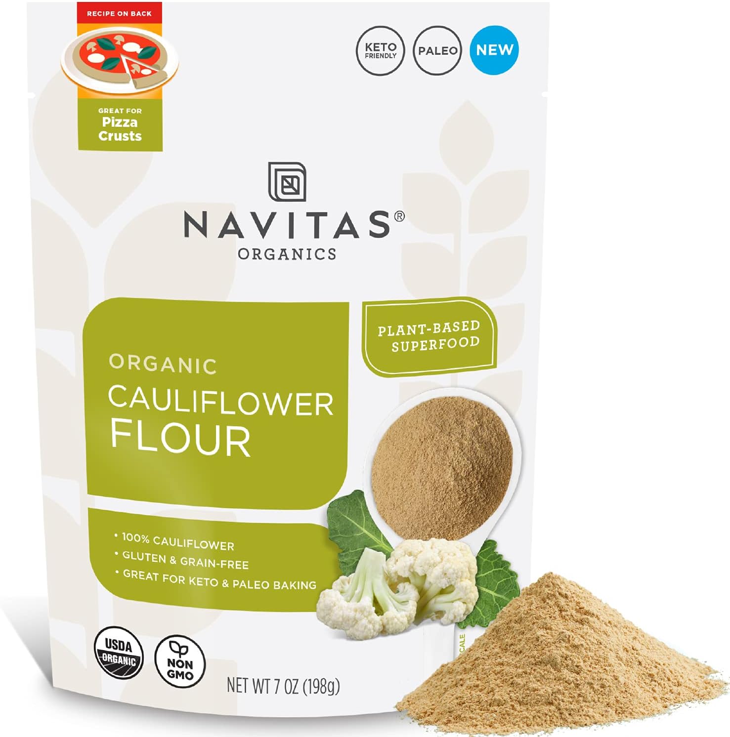 Navitas Organics Cauliflower Flour, 7oz — Organic, Non-GMO, 100% Cauliflower Flour for Keto Pizza & Baking — 13 Servings
