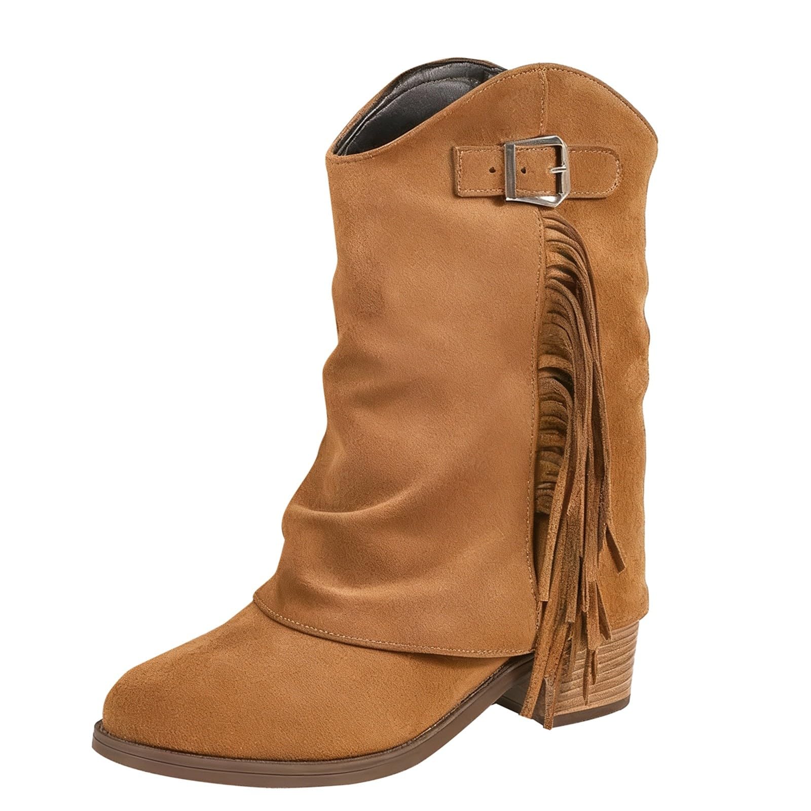 Stivali da cowboy da donna, a metà polpaccio, stile western, con tacco a blocco, bassi antiscivolo, scarpe vintage casual con fibbia, calzature per attività all'aperto, per concerti di musica country