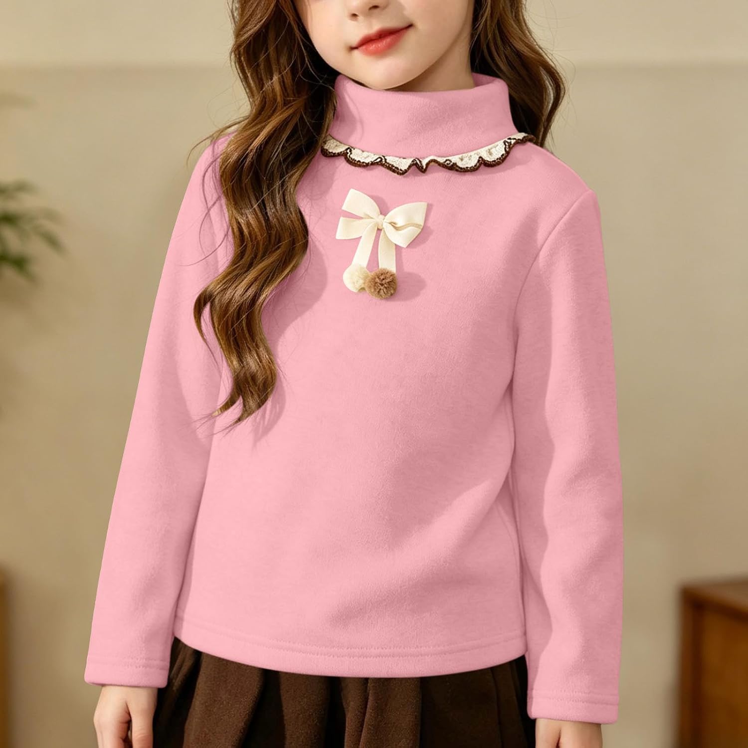 Girl Long Sleeve Shirts Fall Cotton High Neck Slim Fit Tops Winter Cute Soft Comfortable Casual Tee Shirt