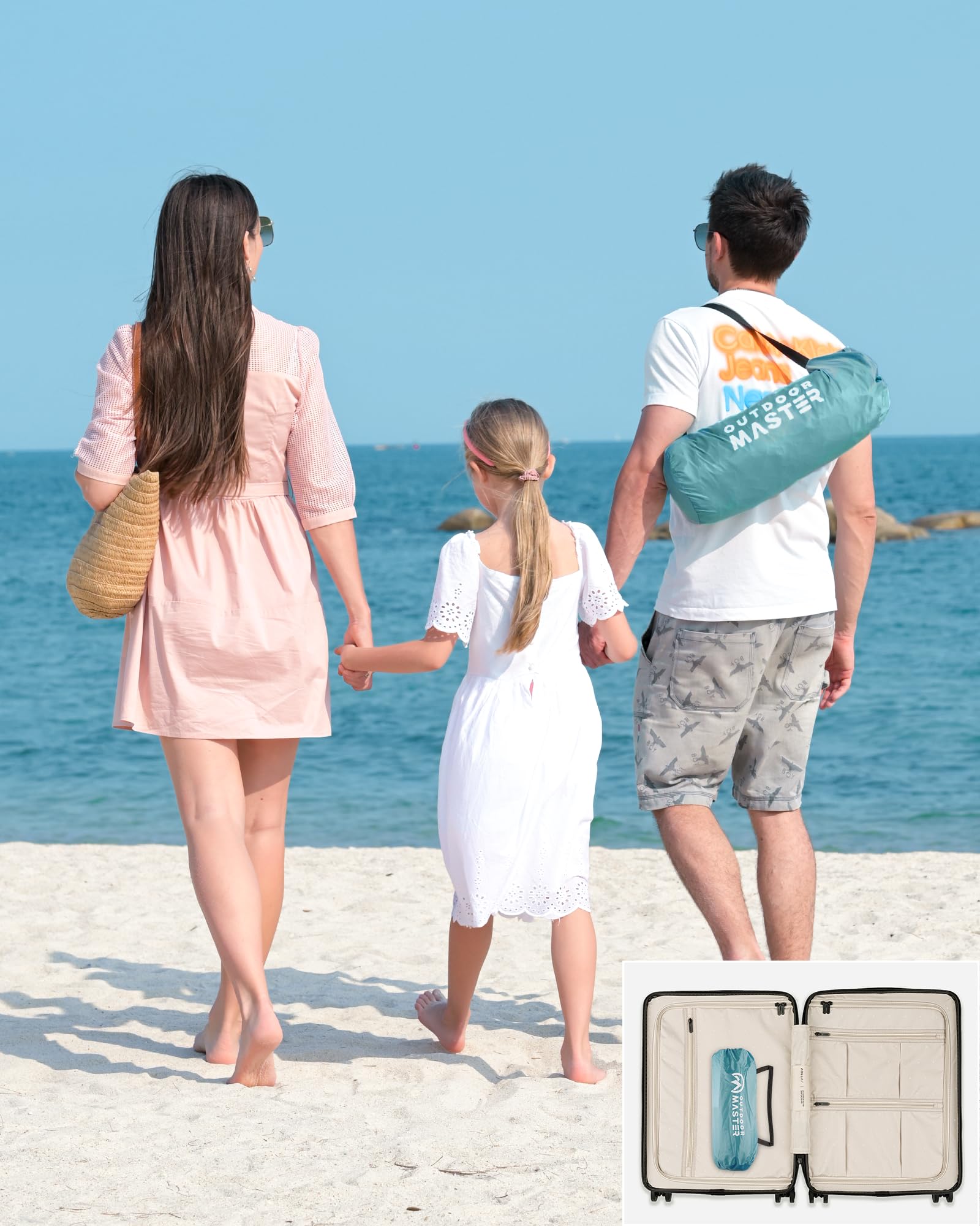 OutdoorMaster Tente de Plage pour 3 Personnes avec 2 Portes, abri Pare-Soleil Facile à Installer, auvent de Plage Portable avec Protection UV UPF 50+, Sol Extensible avec Sac de Transport