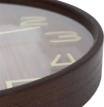 Carousel Home Dark Wood Wall Clock | Round Wooden Clock with Gold Hands for Kitchen, Living Room, Office & Rustic Decor - 38cm