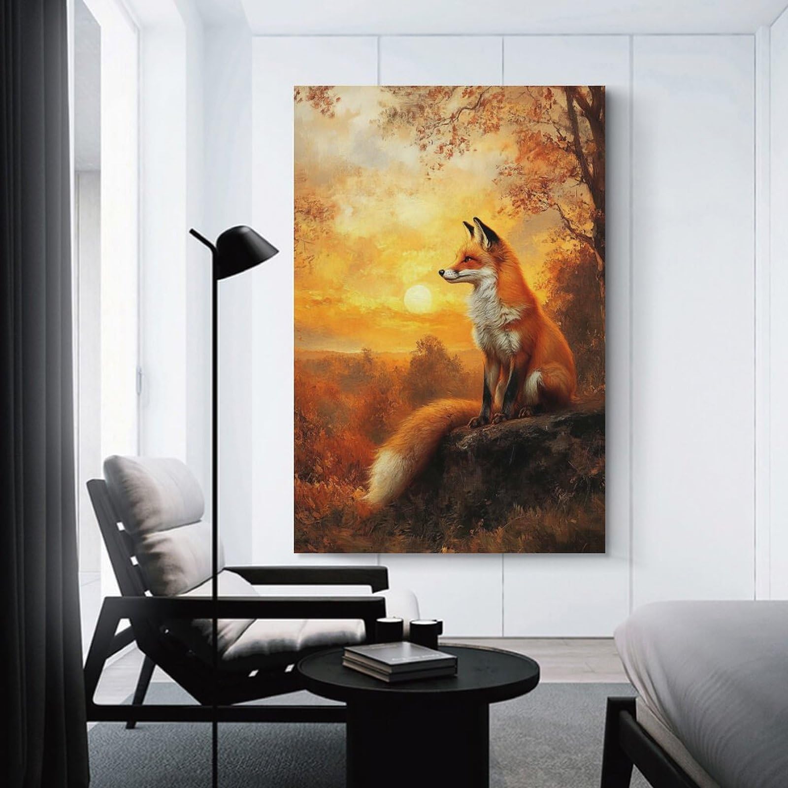 Junmoney Unframe-Style-5 Decorative Wall Artwork Fox At Sunset, 20X30inch(50X75cm), For New Homes, Bedrooms Or Workspaces, Canvas Artwork With Gifting Potential