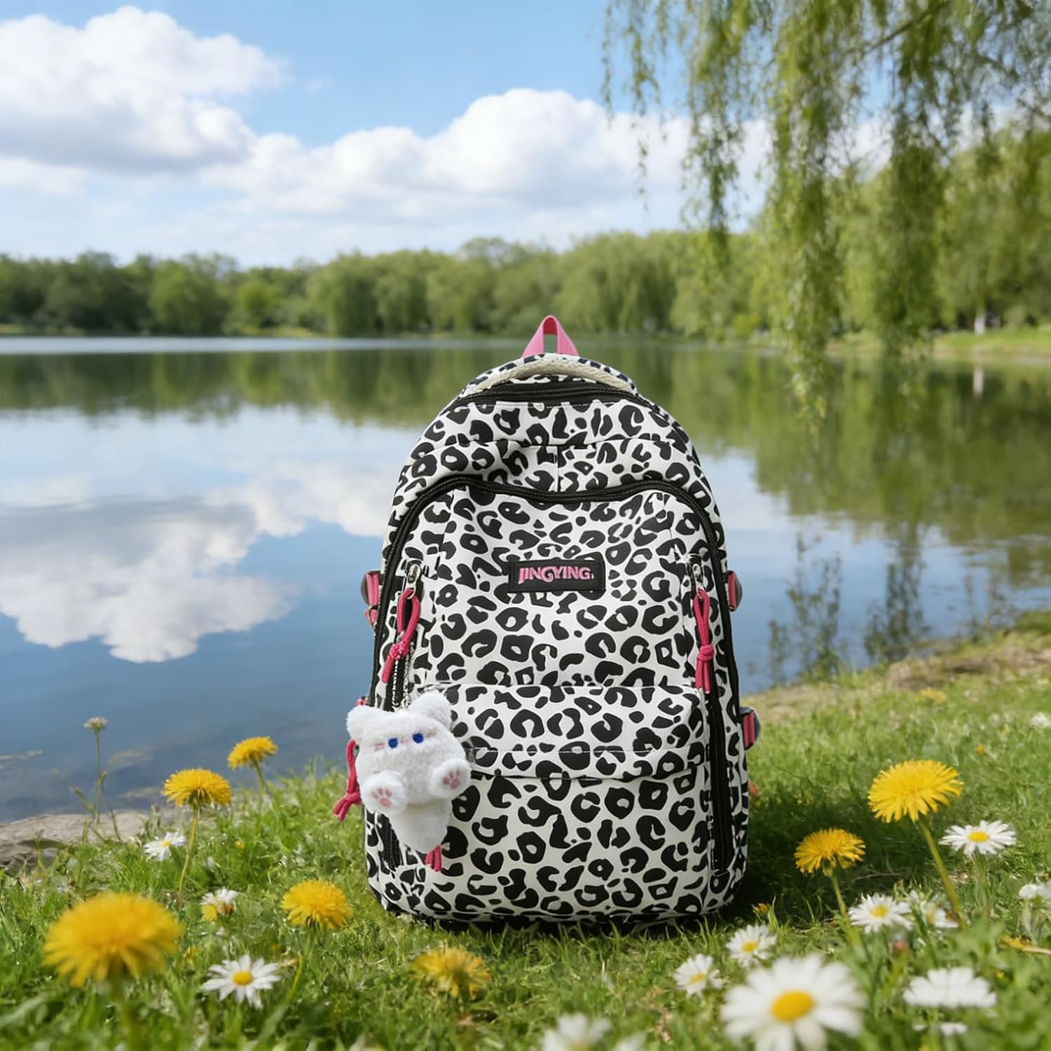 Women Black cheetah print backpack, College School Backpack Bookbag,Waterproof Sports Laptop Bag Compatible with 15-Inch Notebooks - Image 4