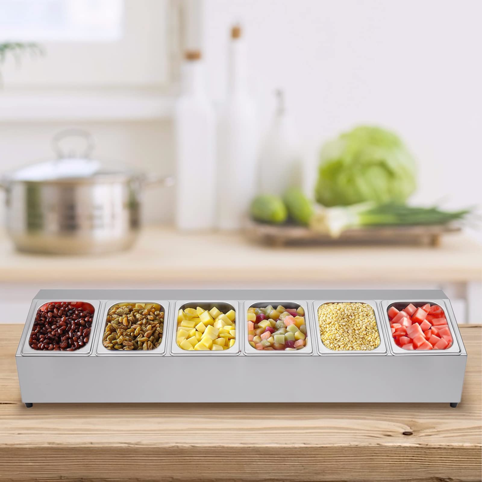Catering GN - Bandeja para accesorios (6 recipientes de acero inoxidable, recipiente para ingredientes, recipiente para guardar ingredientes, recipiente para asar, capacidad 2L/0,53 gal, incluye 5