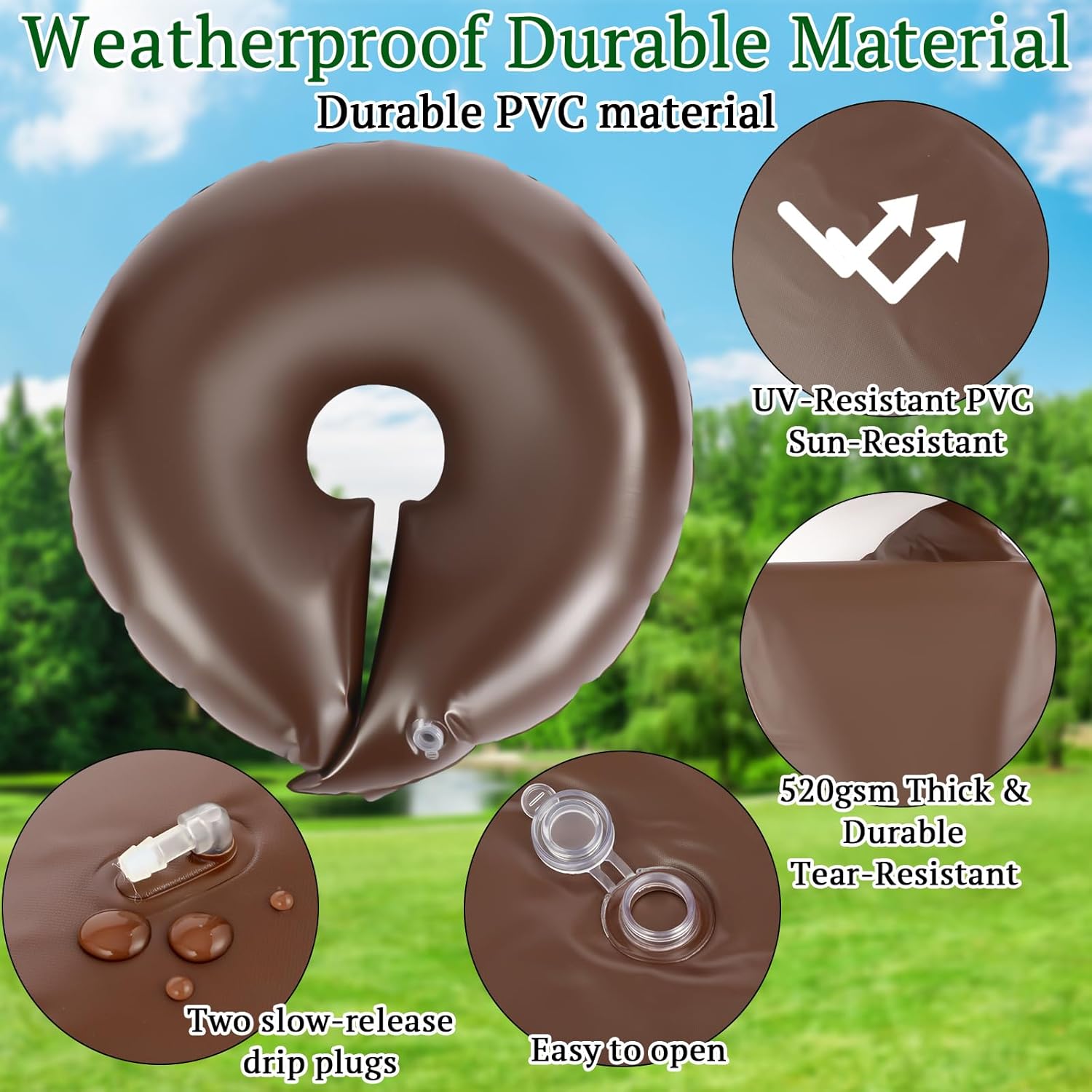 4 Set 20gal Tree Watering Ring with Coconut Fiber Mulch Ring – Deep Root & Slow Release Automatic Drip Irrigation System for Trees & Shrubs (4 Watering Rings + 4 Mulch Mats)