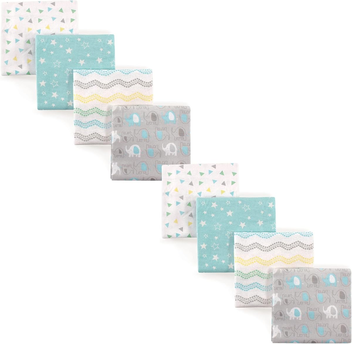 Luvable Friends Mantas de franela de algodón unisex para bebé, elefante básico, 8 piezas, talla única