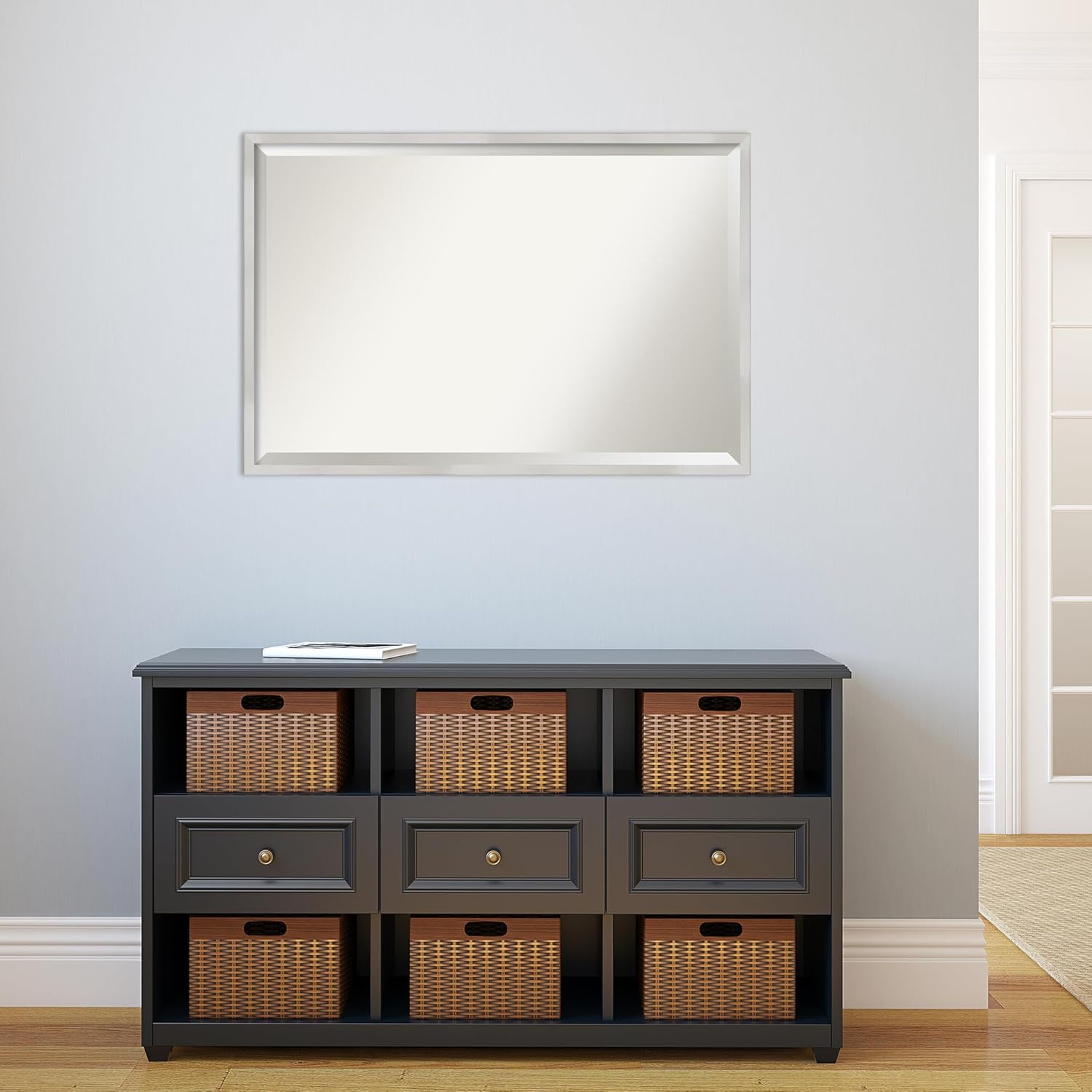 Amanti Art Silver Wall Mirror 25x37 Svelte Silver Rectangle Bathroom Mirror for Wall Decor Living Room, Large Modern Wood Frame, Hangs Horizonally and Vertically, Bathroom Decor, Beveled Edge