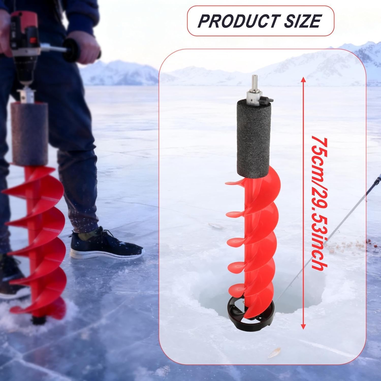 Ice Drill Auger for Fishing, Sturdy Metal Ice Auger with Fast Cutting Blades, Winter Sports Outdoor Fishing Supplies- 6 inch
