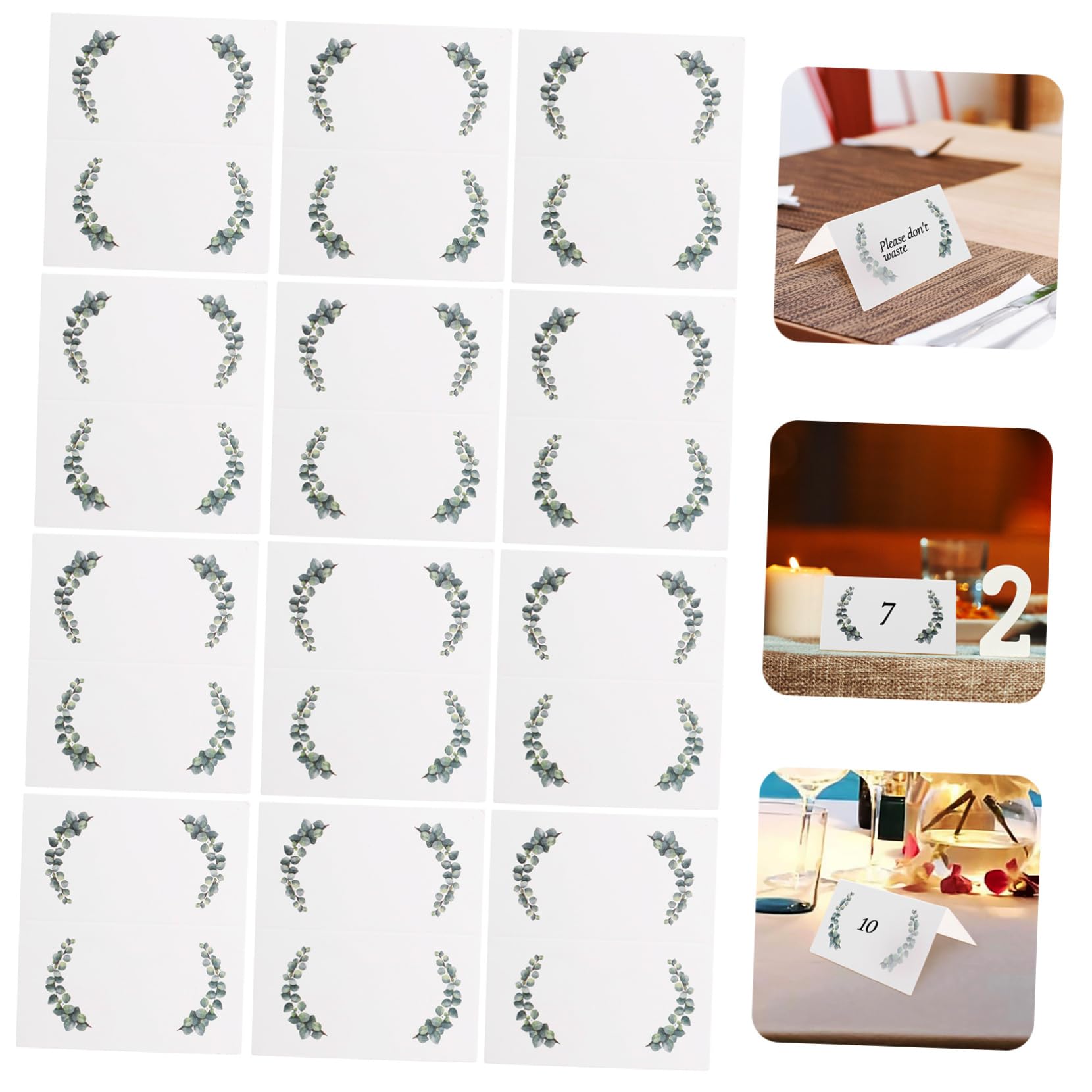 Zerodeko 4 Sätze Hochzeit Tischkarten Blanko Namenskarten Mit Grünem Blätterdesign Für Hochzeitsfeiern Tischnummern Und Dekoration 100 Stück * 4