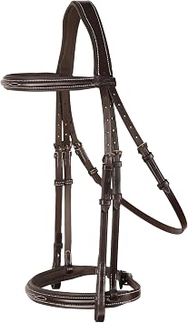 Exion English Hunter Bridle with Designer Stitched Browband & Hunter Noseband Anatomical Mono Crownpiece, Padded Noseband, Rubber Reins Horse, Cob, Pony, Oversize Black, Havana, Oak Brown