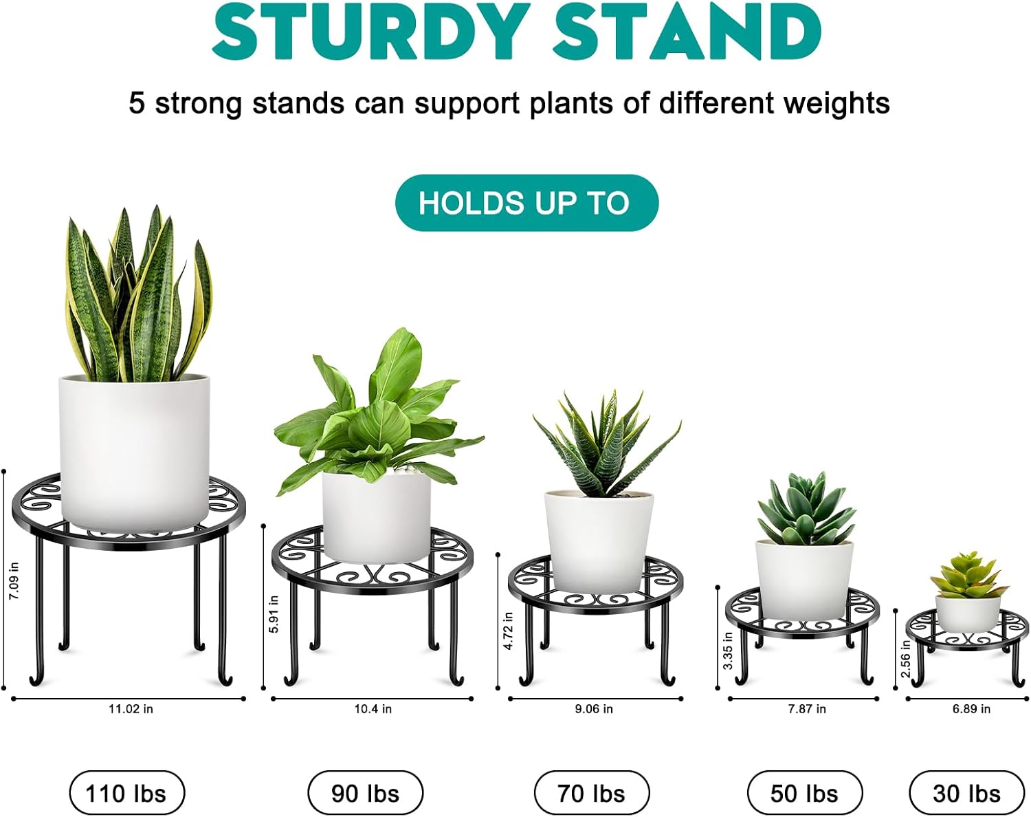 VINEDI 5-Pack Metal Plant Stand Indoor Outdoor, Heavy Duty Flower Pot Stands for Multiple Plant, Anti-Rust Iron Plant Pot Shelf, Plant Holder for Home Garden Black