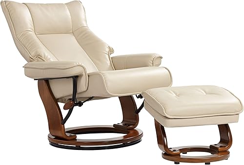 Miniatura 6 de Morgan - Silla reclinable giratoria de piel sintética con silla otomana sillón moderno ergonómico manual reclinable tapizado para dormitorio sala de
