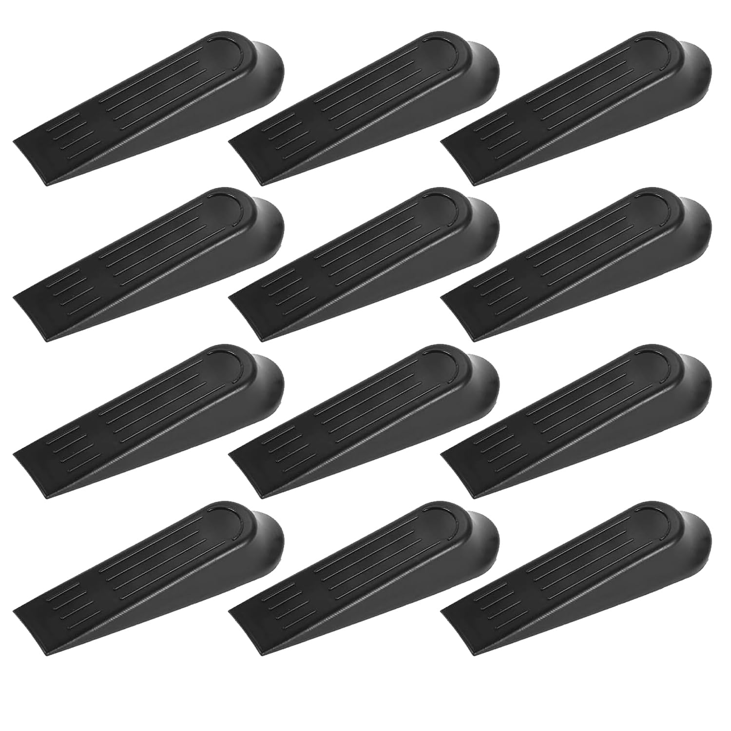 12 Pcs Door Wedges Indoors,Plastic Rubber Door Stop,Non-Slip Sturdy Stackable Door Wedges,for Carpets Tiles Concrete Wood Floors Commercial Home and Office(Black)