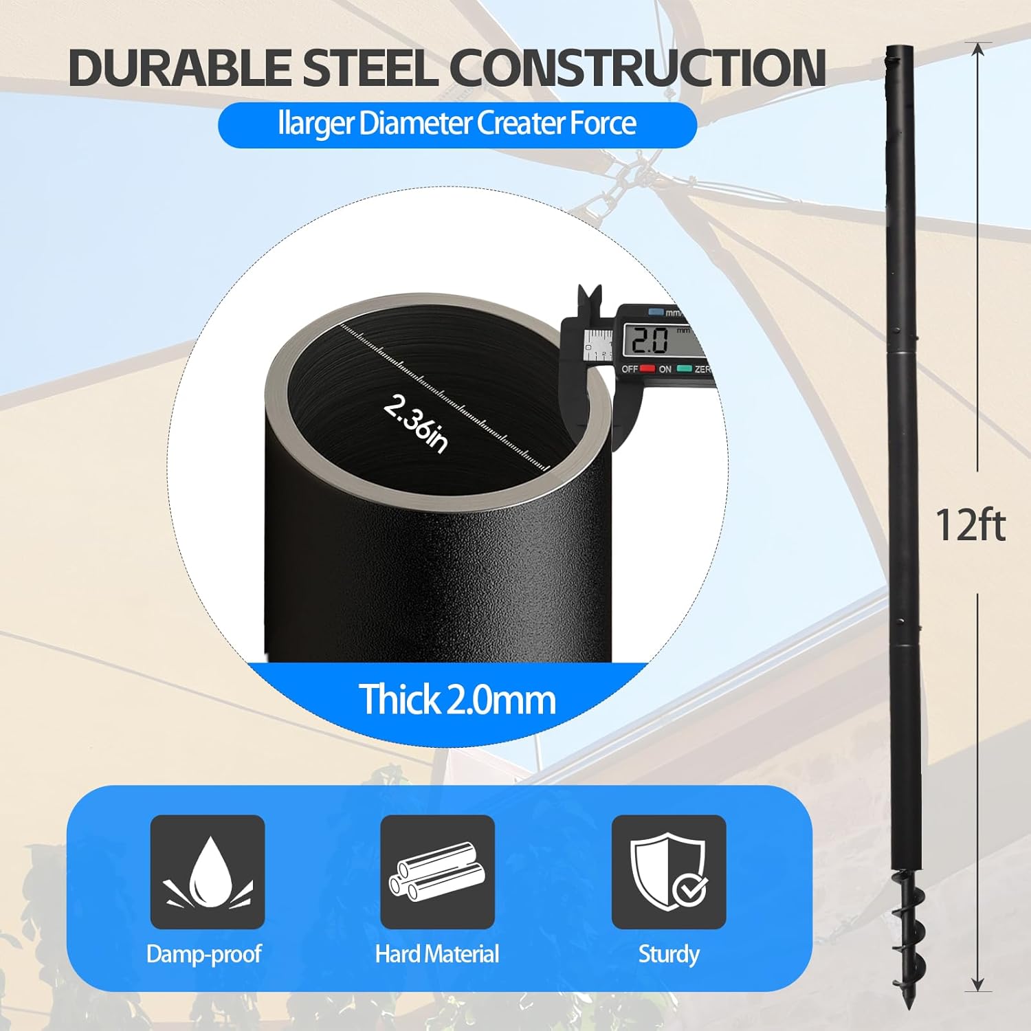 Tetherball Set, 12FT Heavy Duty Pole with Threaded Ground Insert, Easy Install and Detachable for Storage, Outdoor Backyard Game Equipment Kit