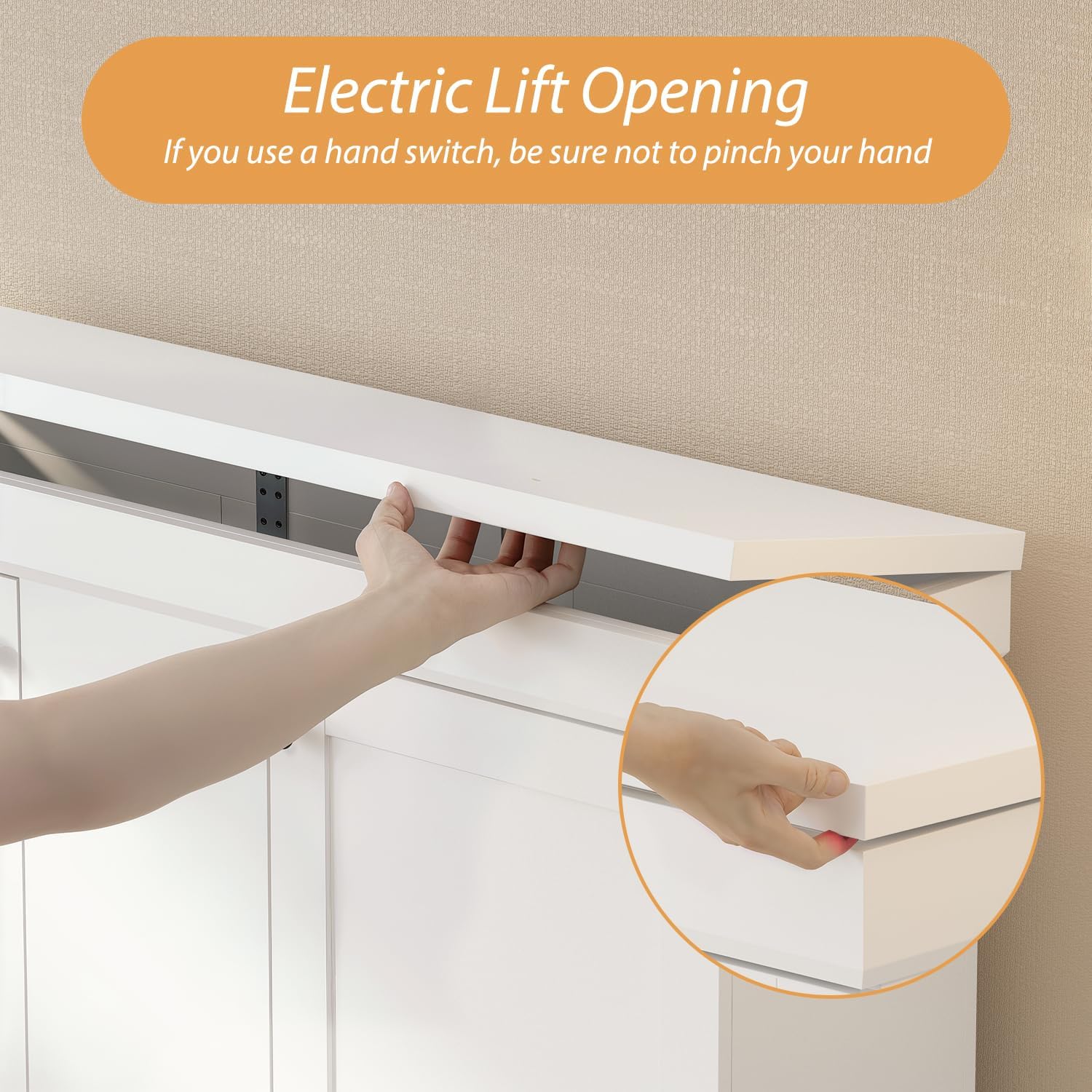 Tall White Motorized TV Lift Cabinets for Living Room, Modern Hidden 50 inch TV Lift Stand Cabinet, Large Entertainment Mdeia Center with Storage and Height Adjustable Wall Mount for Bedroom