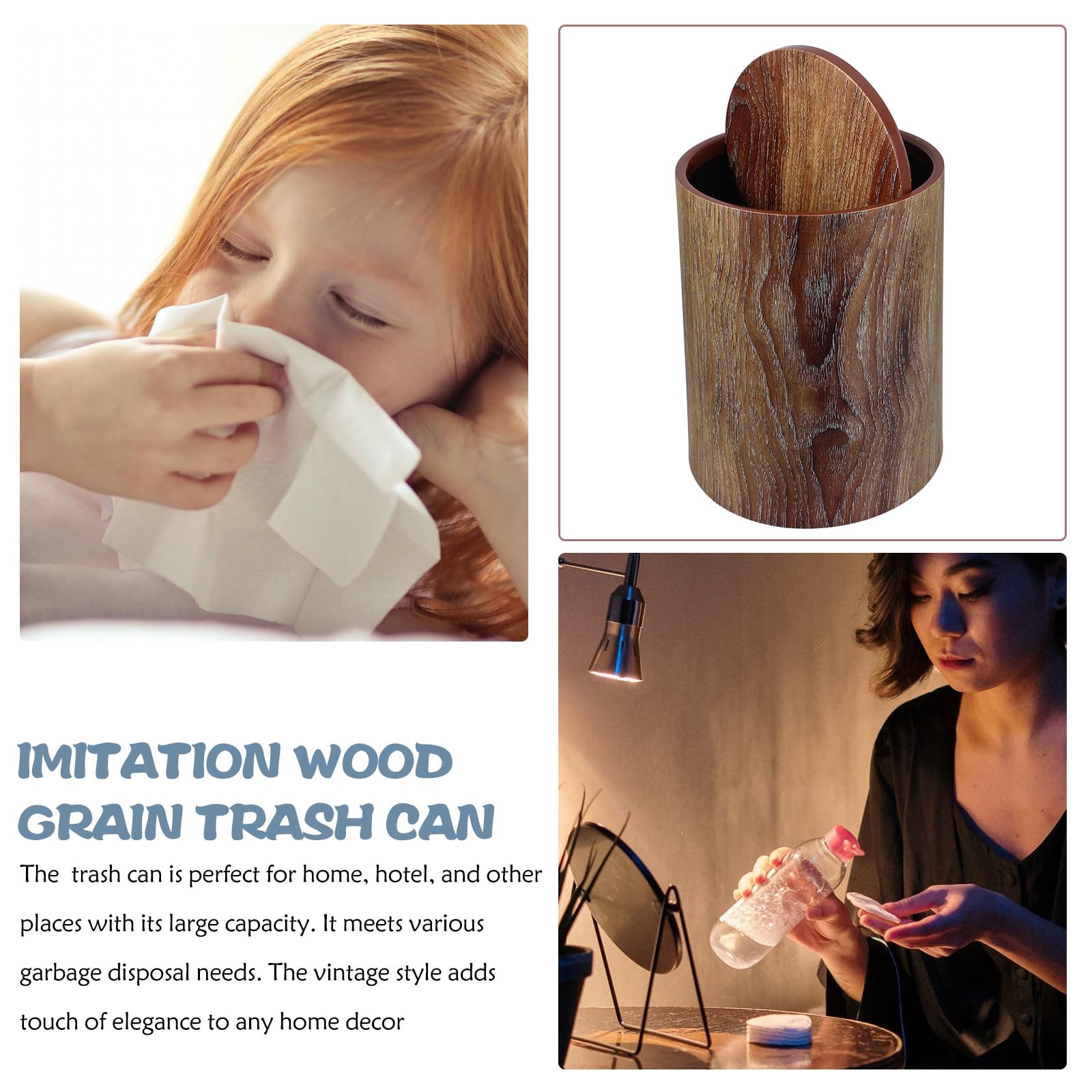 Cubo de Basura de 12l Tapa Abatible de Imitación Madera en Pp, Gran Capacidad y Resistente a Deformaciones para Oficina y Cualquier Espacio