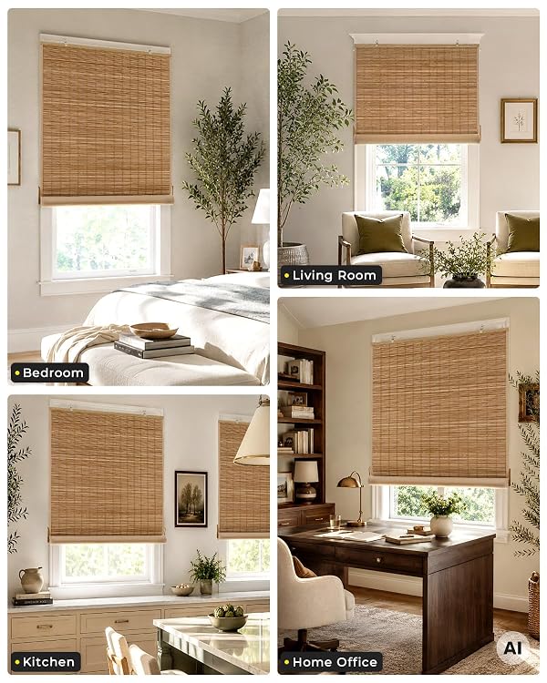 UNISHADES Blackout Bamboo Blinds, w/Lining, 21 1/4" W × 72" H - Squirrel by UNISHADES - Used condition - Image 4