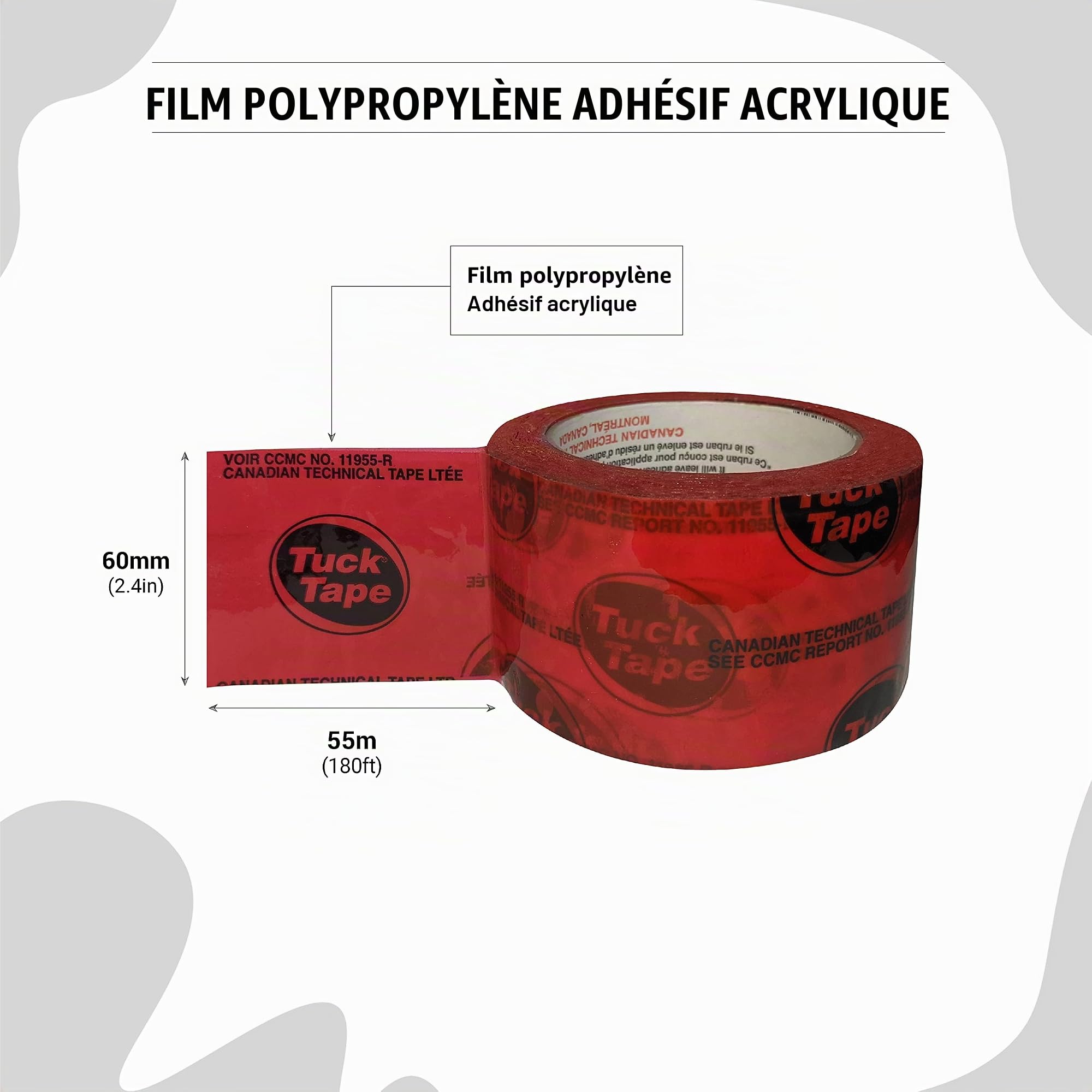 Tuck Tape Ruban adhésif de gaine de construction, ruban en résine époxy, 6,1 cm x 54,9 m (rouge)