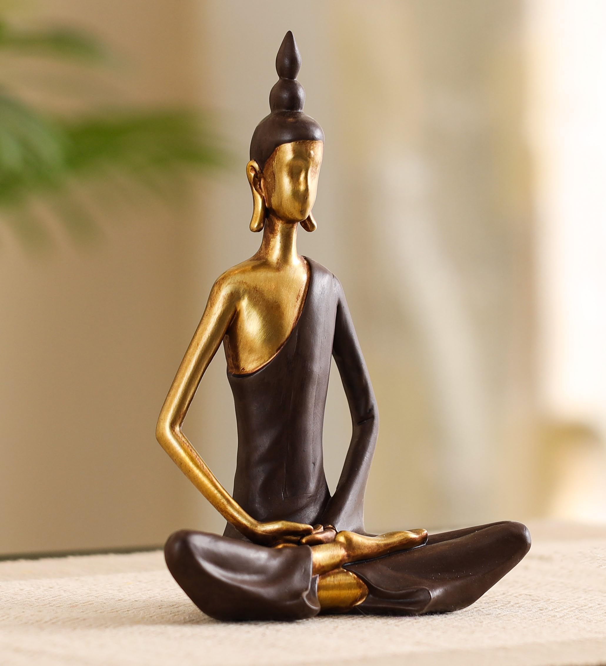 Elemntl Decorative Modern Golden Brown Meditating Buddha Showpiece