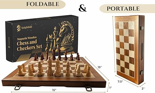 Miniatura 8 de Knightfold Juego de ajedrez y damas de madera magnética