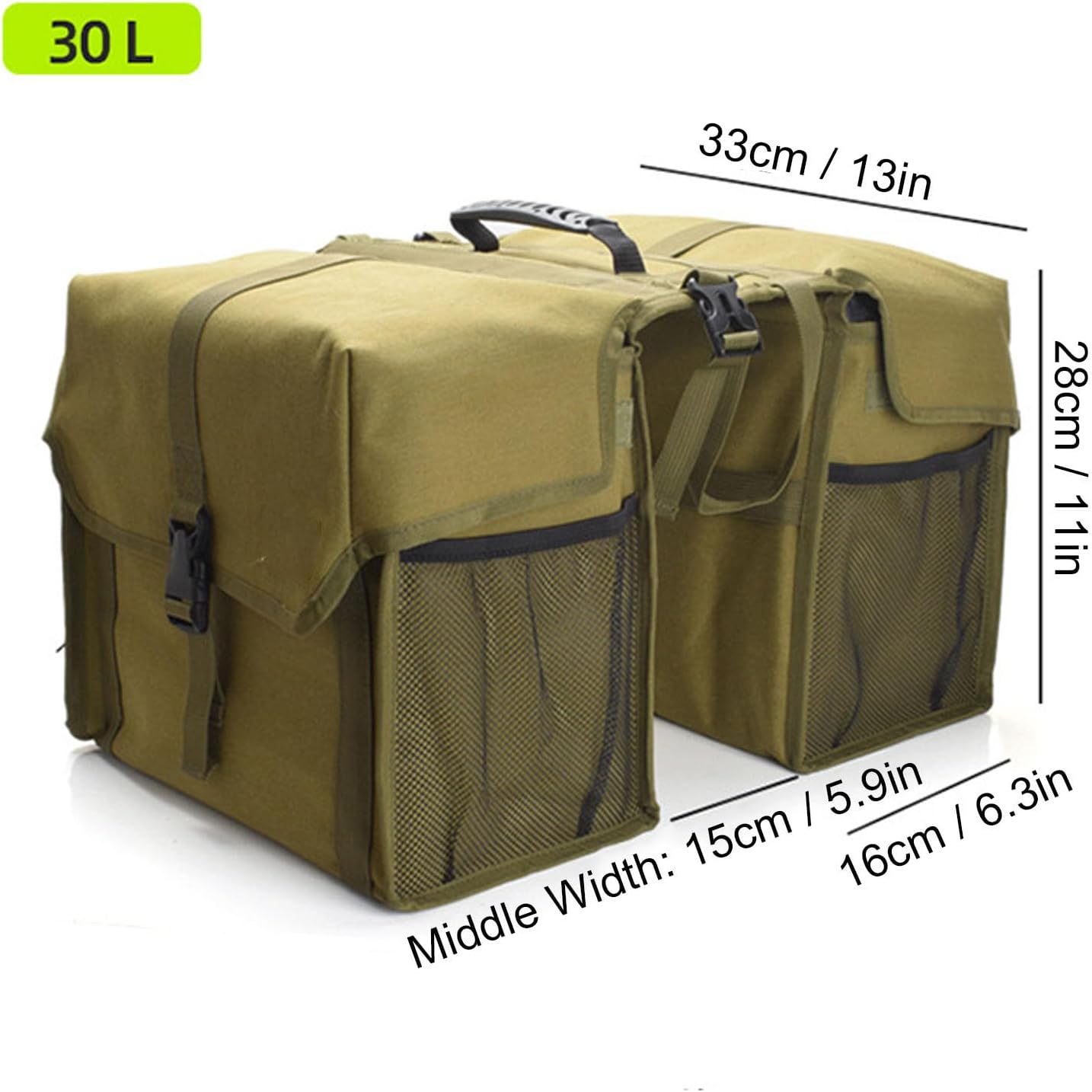 Fabater Bike Panniers, Large Capacity Double Layer Bike Rear Rack Bag, Trunk Bag with Reflective Strips and Drawstring Closure for Cycling, Traveling, Shopping (30L)