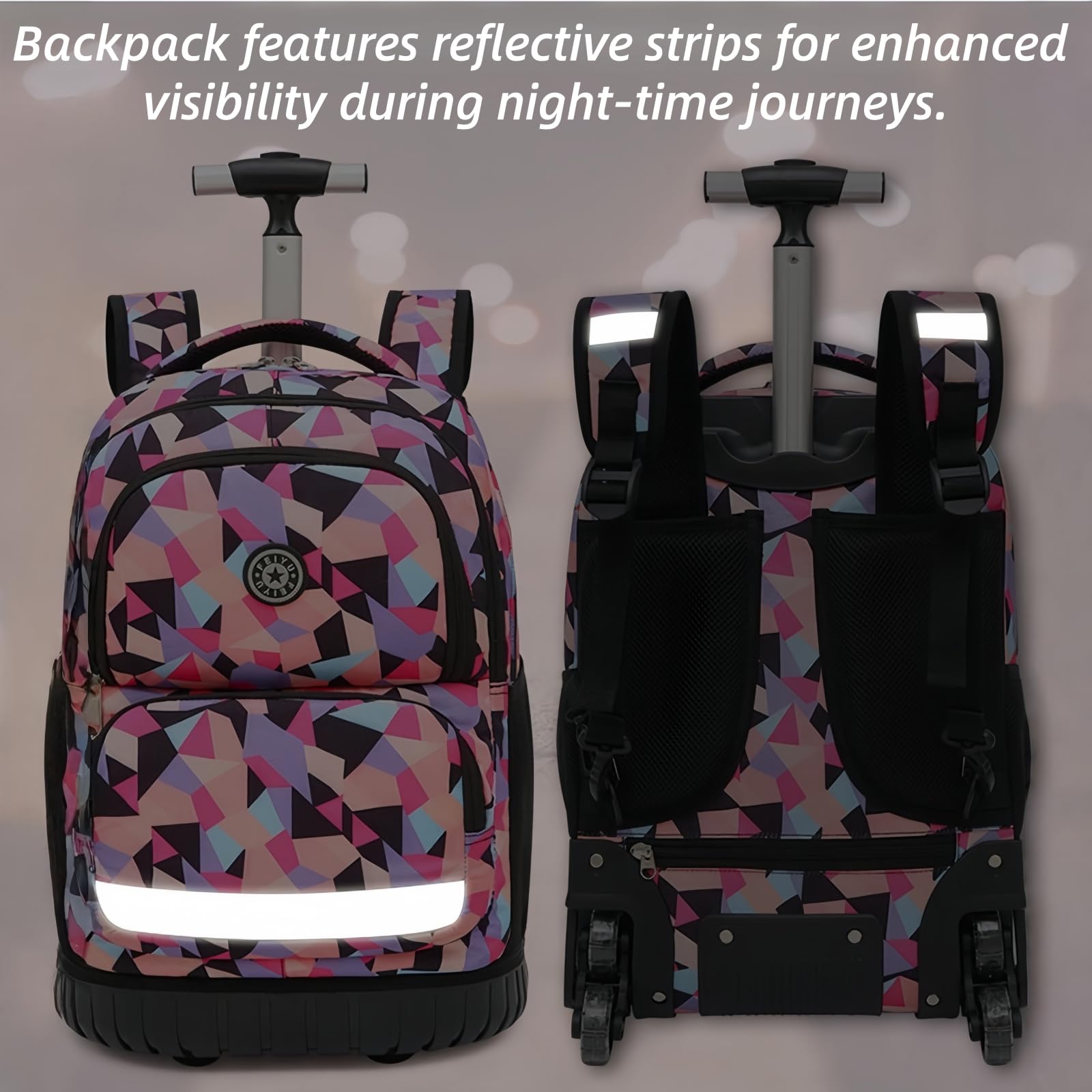 Zaino Scuola Trolley per Ragazze, 40L Zaini con Ruote per Bambini per Scuola e Viaggi, Viola