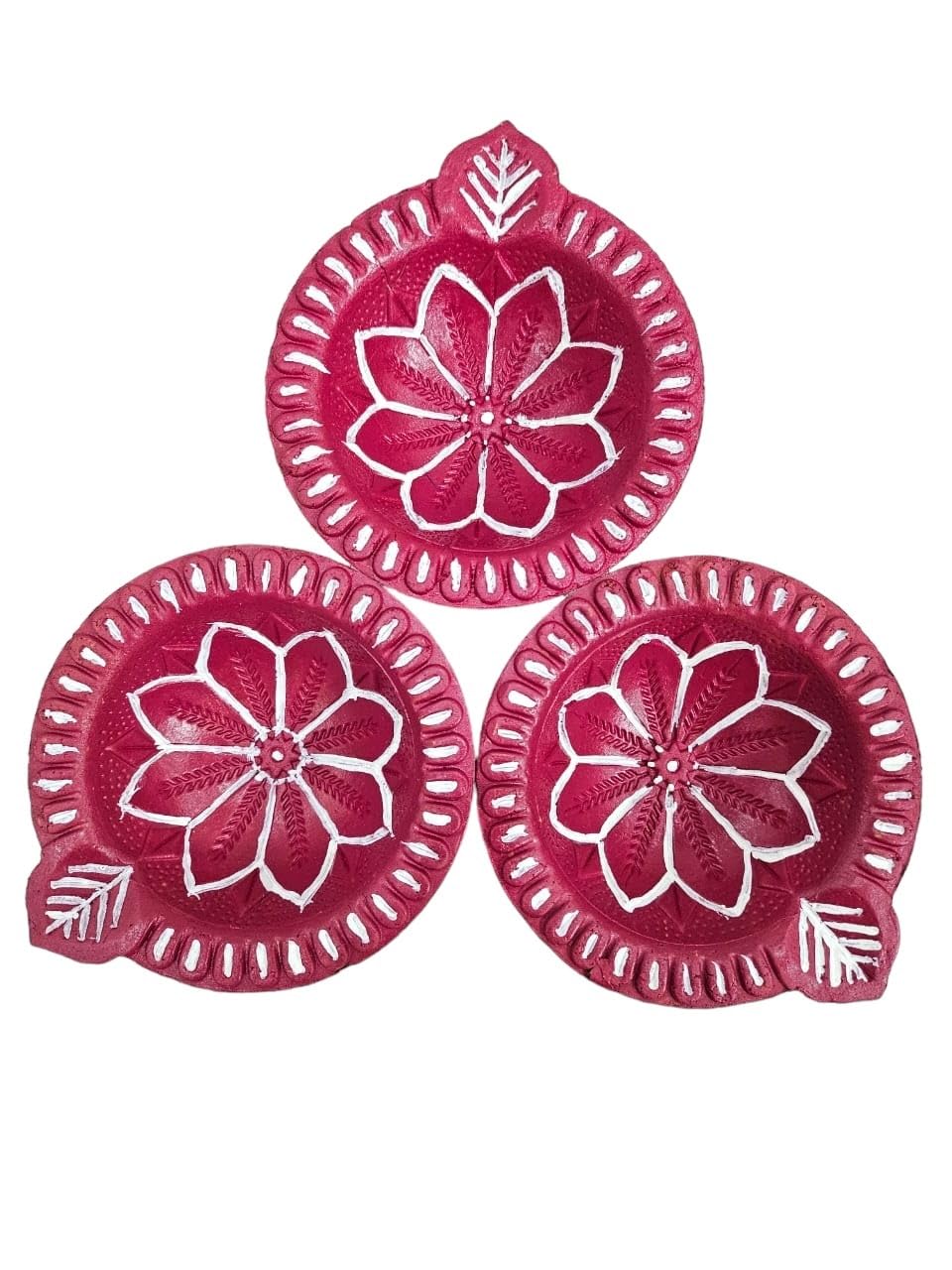 Hand Painted DIYAS Red Colour Set of 3 for Diwali | 3 Big Diyas Designed by Artist JASSI Sandhu