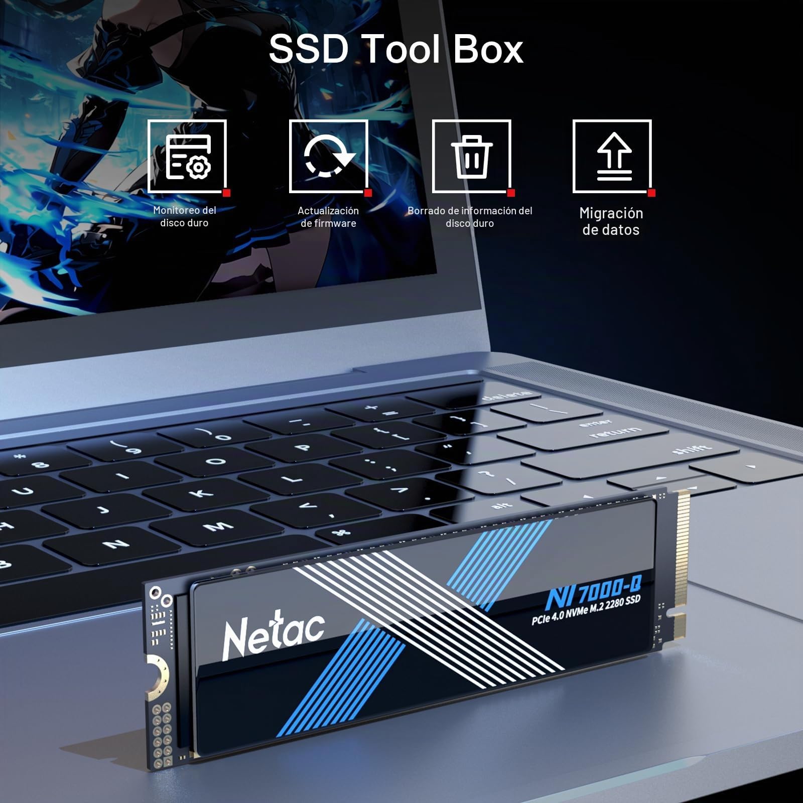 Netac NV7000-Q 1TB PCIe 4.0 Nvme SSD 1TB Unidad de Estado sólido Interna de hasta 7100MB/s para PC Gamer PS4