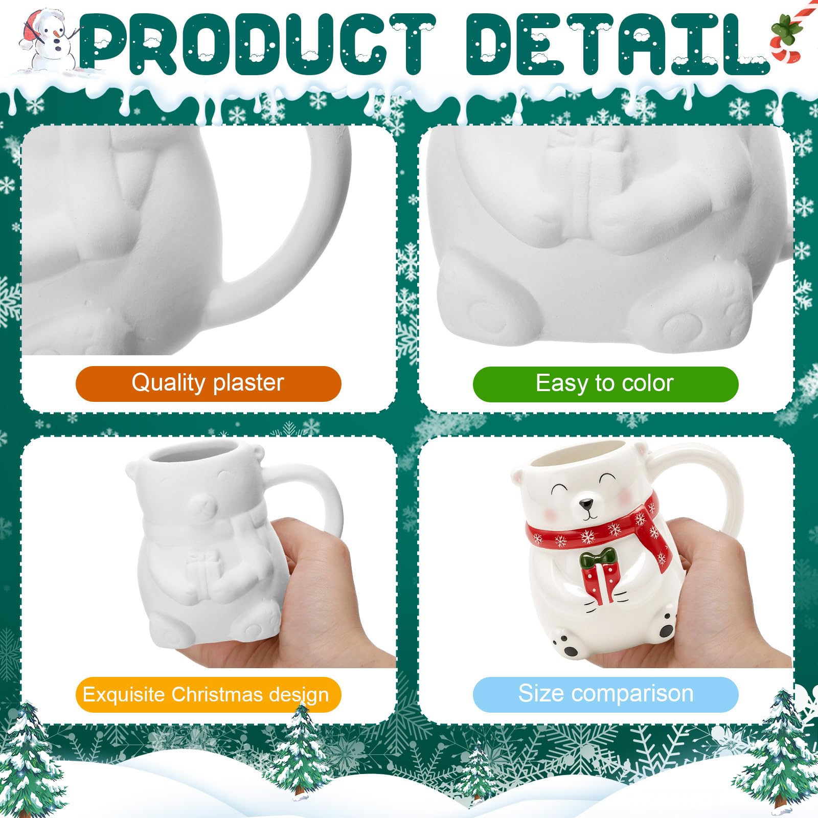 Vesici Set mit 6 Keramik-Weihnachtsbechern, Bastelset, DIY, Keramik, Gipsbecher für Erwachsene, Kinder, Klassenzimmer, Kunstprojekt, Weihnachtsgeschenke, Party-Dekoration, Farbe und Pinsel im