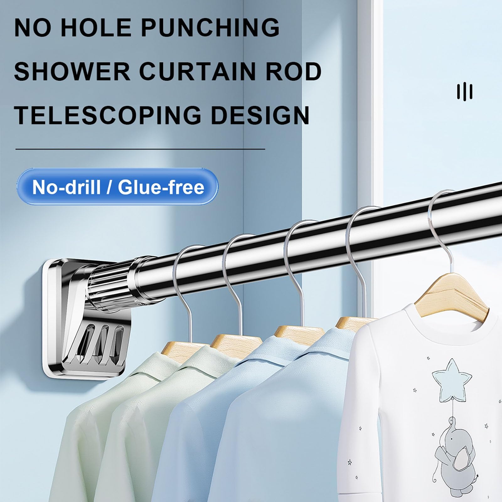 Adjuble Teon - Barra de ducha sin taladro, 360-450 cm, divisor de baño y armario Teles | Fácil instalación, morado h