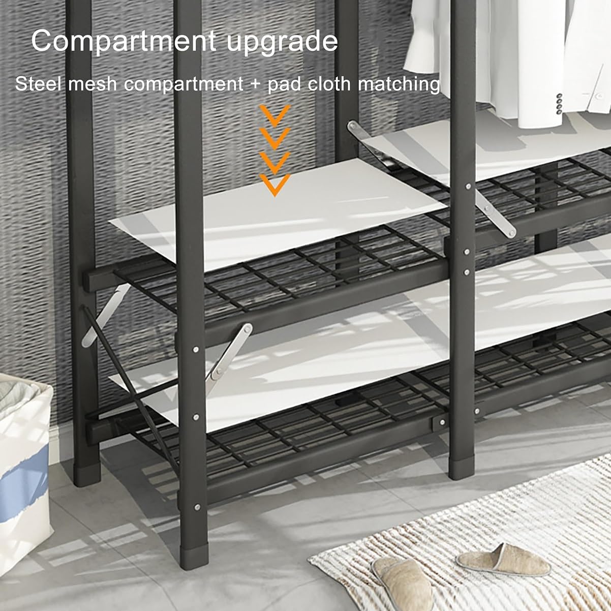 Portable Closet for Bedroom Large Wardrobe Closet for Hanging Clothes with 3 Hanging Rods, 4 Storage Organizer Shelves Quick and Easy to Assemble (Color : B, Size : 220X46X170CM)